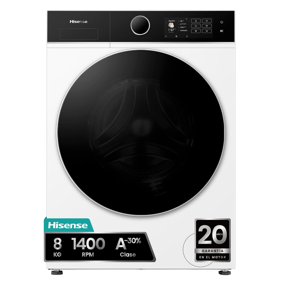 Hisense WF1Q8041BW2 - Lavadora, Clase A, 8 Kg, 1400 rpm, Alto 85 cm x Ancho 60 cm, Color Blanco, Función Vapor 99,9%, Lavado Rápido+, Lavado Automático, Finalización Diferida, Tecnología Inverter — view 21