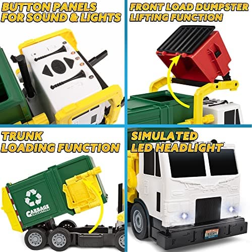 JOYIN Large Friction Powered Garbage Truck Toy Set, Includes Dumpster, Trash Bins, and Learning Cards for Kids, Boy Toys Birthday Gift for 2 3 4 Years Old Boys Girls Kids Toddler Gift of Easter Basket — view 4
