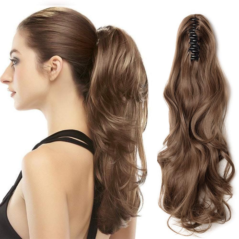 17"(43cm) SEGO Ponytail Long Synthetic Hair Looks Natural [Red Brown/Orange] Clip in Hair Extensions Curly Tail Ponytail Extension (90g) — view 54