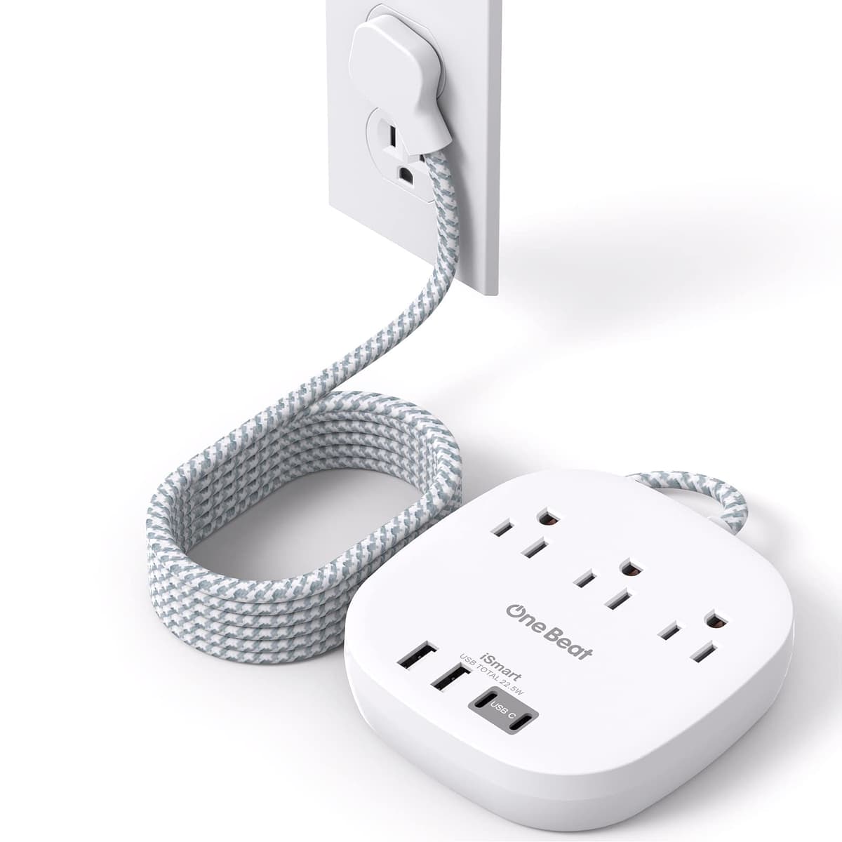 One Beat Flat Plug Power Bar with USB C, 6FT Ultra-Thin Extension Cord, 3 Outlet with 4 USB Ports (2 USB C) Desktop Charging Station, No Surge Protection for Cruise Ship, Travel Essentials, Dorm Room — view 9