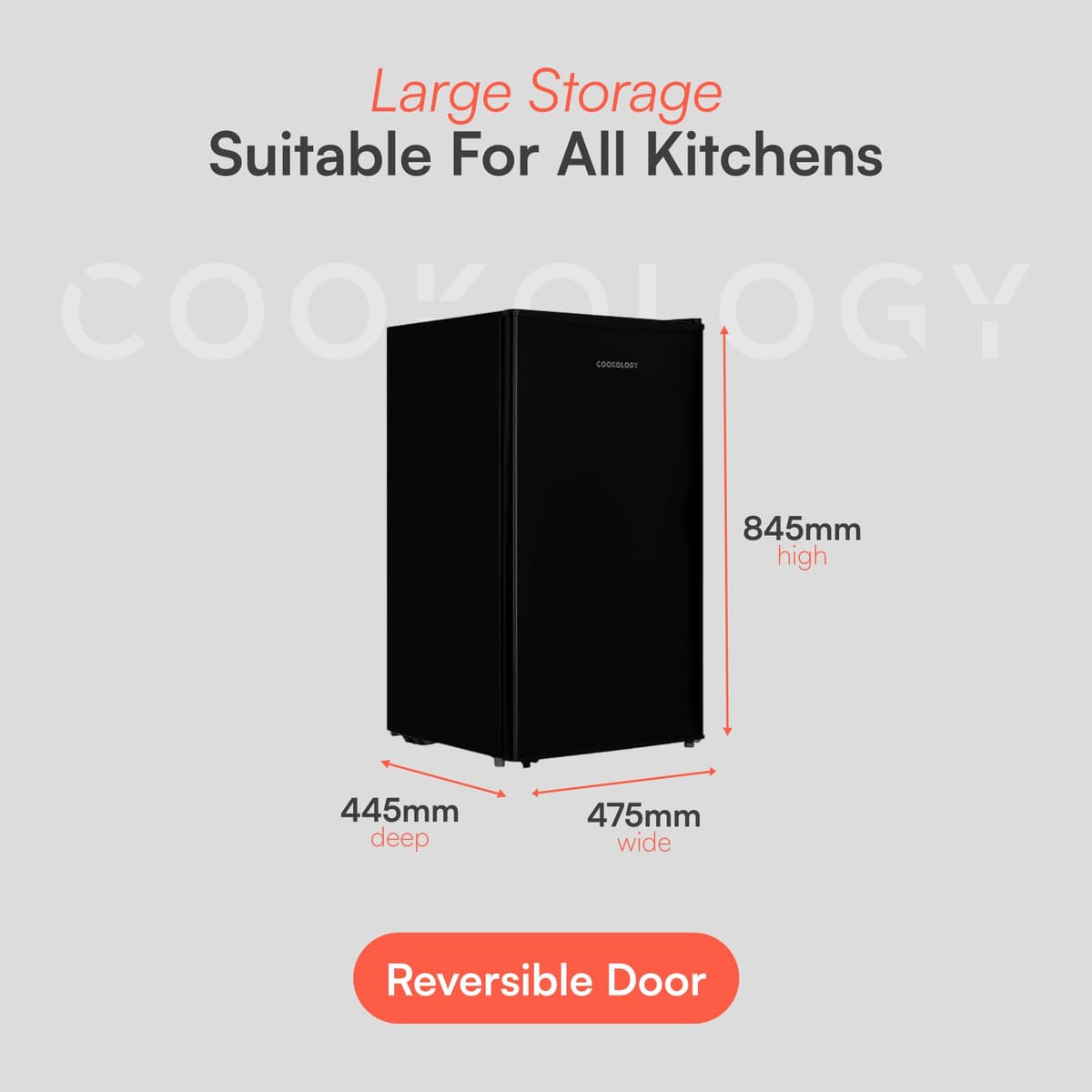 Cookology UCIB80 Under Counter Freestanding Fridge in Black - 80 Litre Capacity - Adjustable Temperature Control & Legs - Reversible Door and Ice Box — view 4