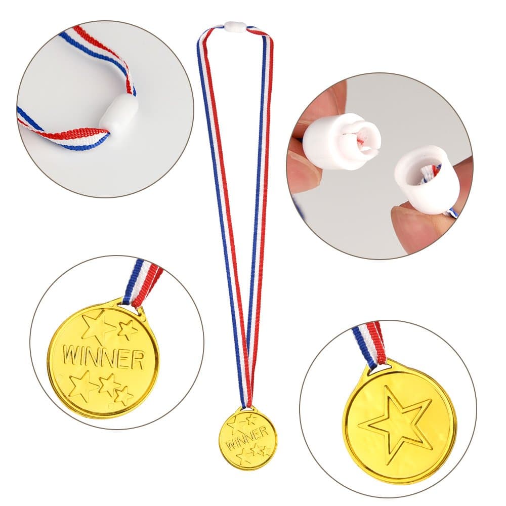 FEPITO 30 Piezas de trofeos de medallas Set 10 Piezas de Trofeo de plástico de Oro y 20 Piezas de medallas ganadoras para Kid Party Sports Awards — view 3