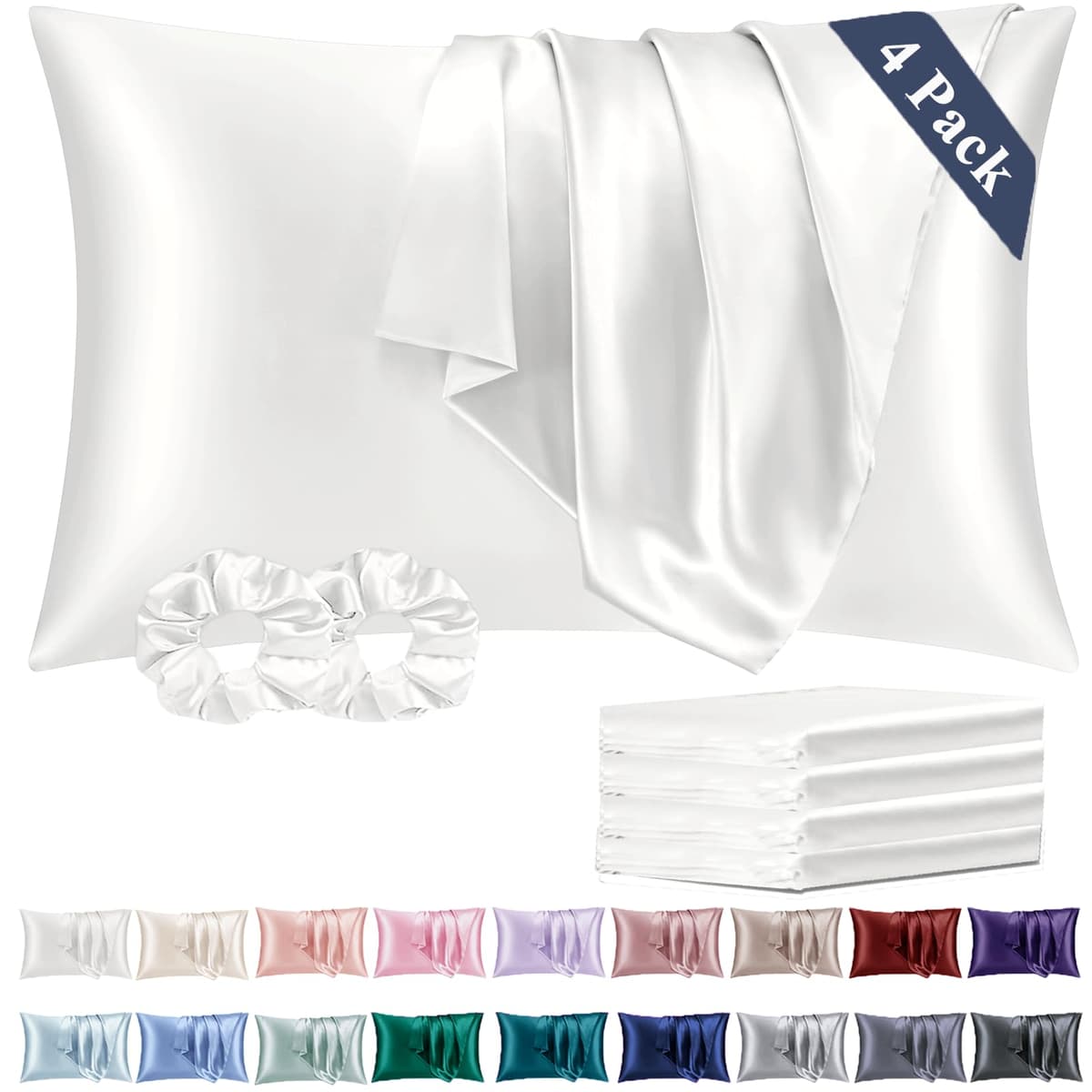 Vielit 2 Pack Satin Pillowcase for Hair and Skin Cooling,Soft as Silk Pillowcase for Hair and Skin,Easier Care than Silk Pillow Case Beige 50x75cm Gifts for Women Envelope & 2 Scrunchies — view 66