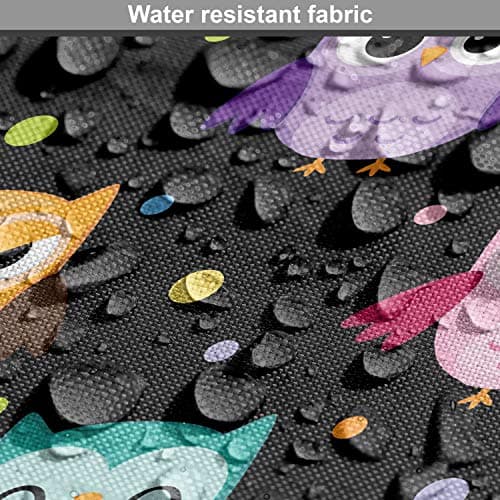 Ambesonne Owls Fabric by The Yard, Colorful Birds with Different Expressions Funny Confused Serious Characters Dots, Decorative Fabric for Upholstery and Home Accents, 1 Yard, Black — view 5