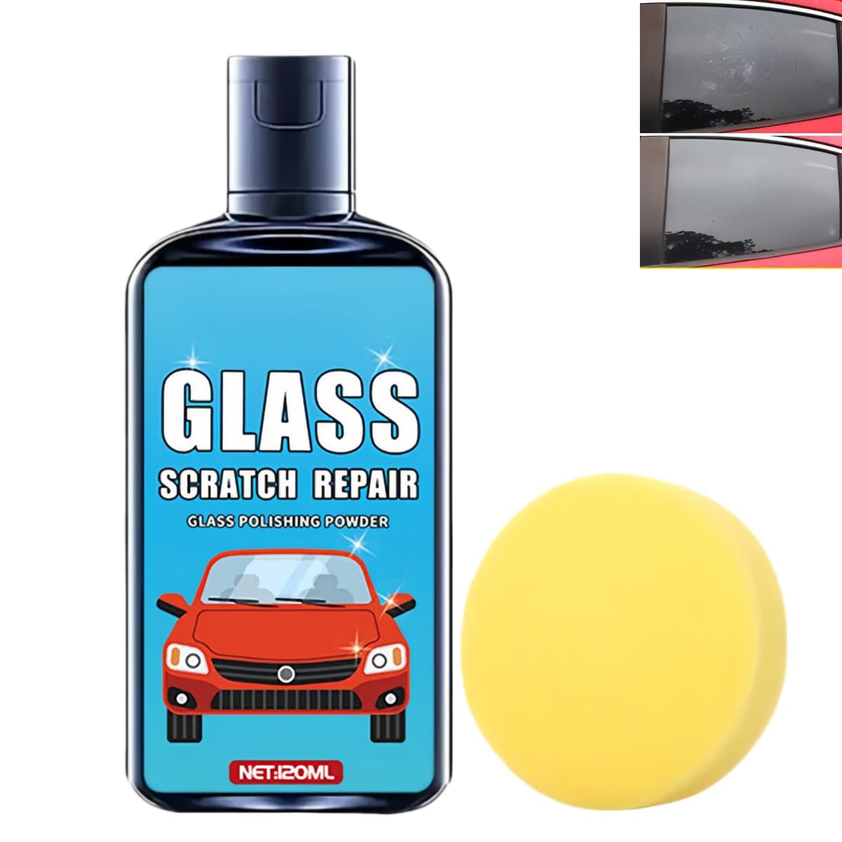 Glass Scratch Remover Kit,Window Scratch Repair with Sponge,Auto Glass Polishing Liquid,Gla/ss Repair Solution,Removes Scratches from Car Windshield & Home Gla/ss,Car Window Screen Cleaner Kit,120ml