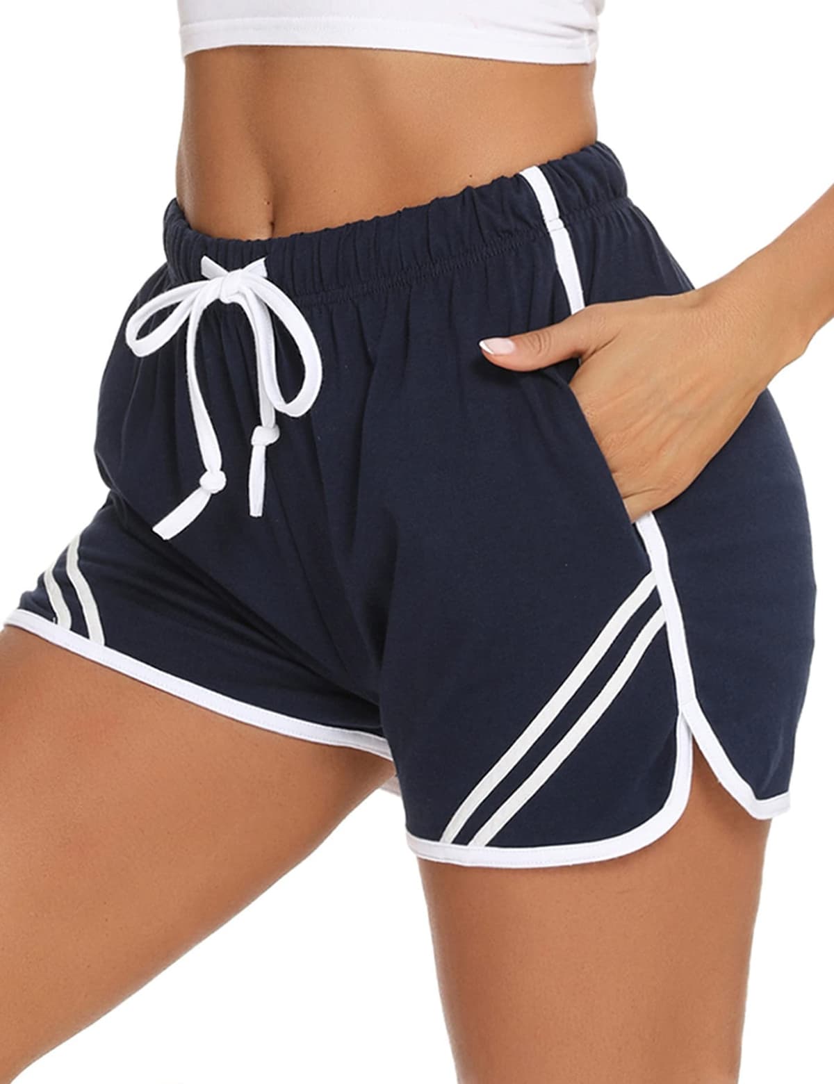 Litherday Shorts Mujer Verano Algodón Pantalones Cortos Deportivos con Cordón y Bolsillos Ropa Deportiva Mujer para Yoga Fitness Jogging Casa — view 7