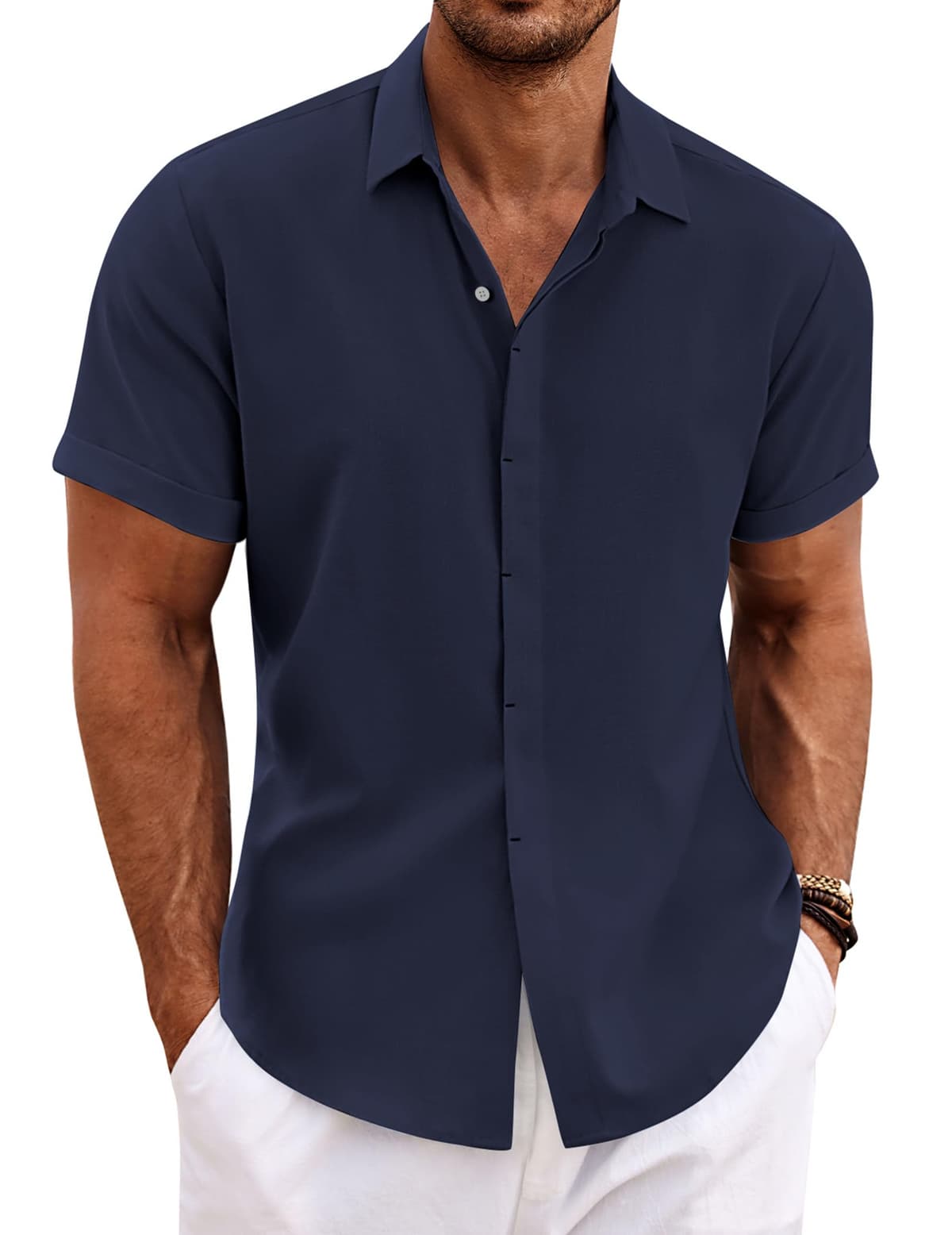 COOFANDY Men's Linen Shirts Short Sleeve Casual Shirts Button Down Shirt for Men Beach Summer Wedding Shirt — view 27