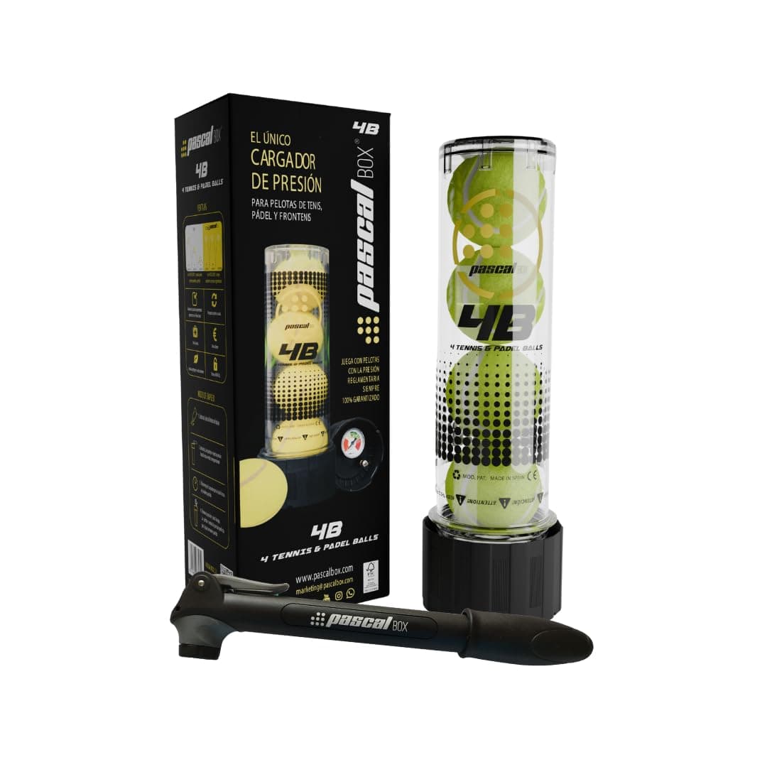 Pascal Box - Presurizador Pelotas Padel con Bomba | Padel Accesorios Bolas Padel | Accesorios Pelotas Padel y Pelotas de Tenis | Bote Presurizador Pelotas Padel | Pack Completo Inlcuye Lubricante