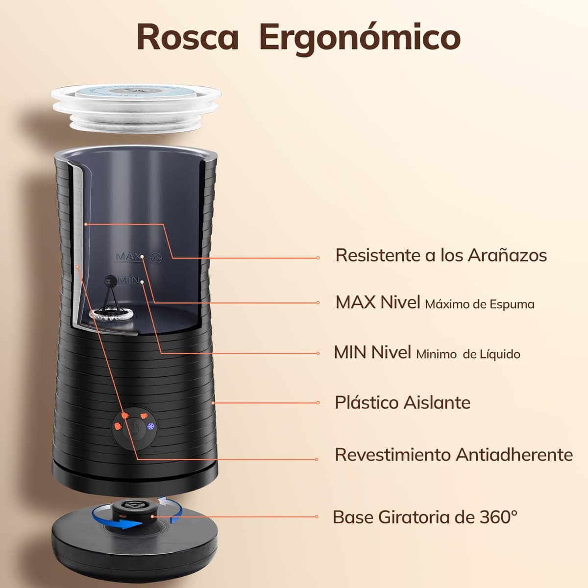 Morpilot Espumador de Leche Eléctrico, Calentador Leche 4 en 1, para Espuma Caliente y Fría, 240ml 400W, Negro — view 5