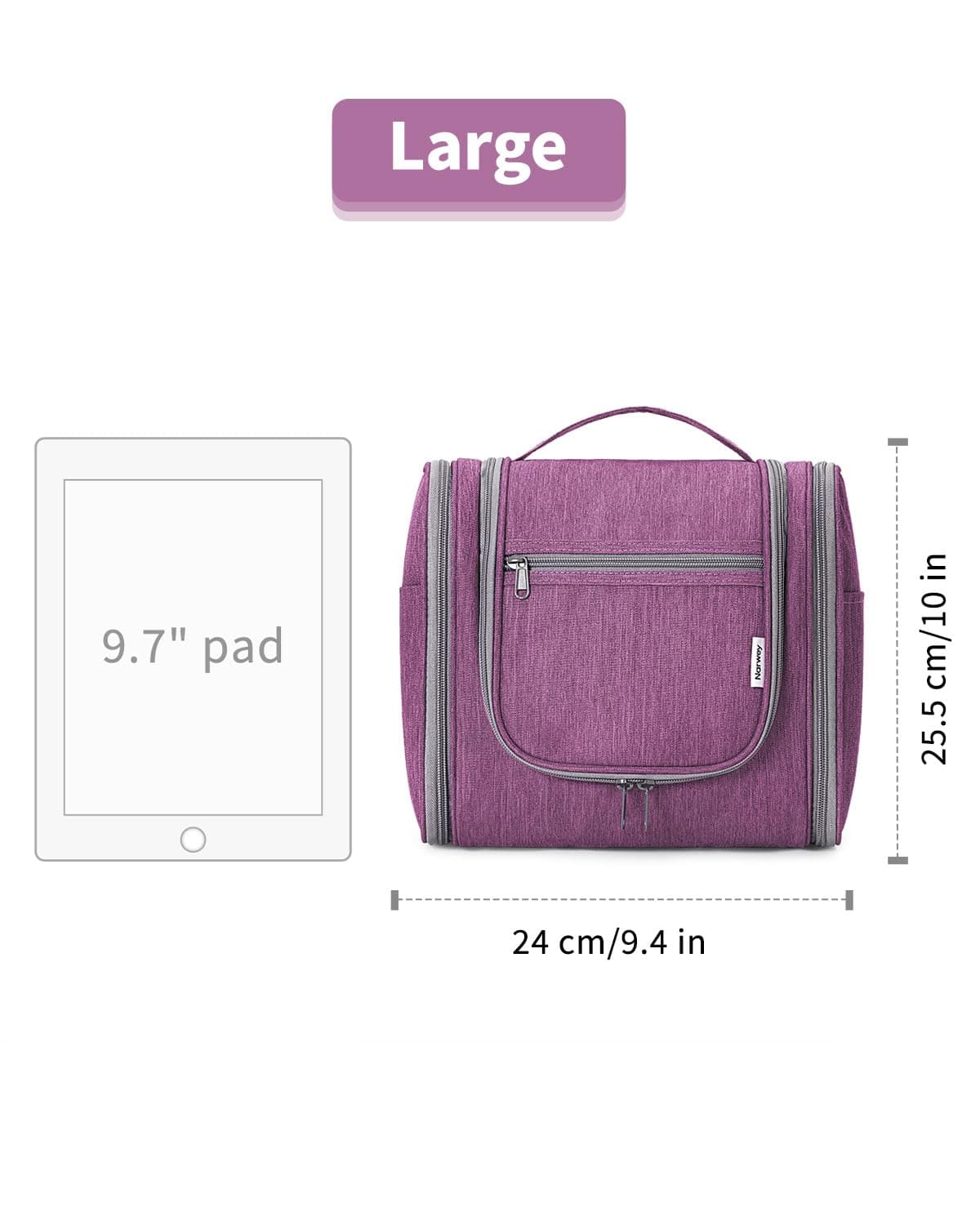 Narwey Neceser Mujer Bolsa de Aseo Colgante, Organizador de Maquillaje Neceser Viaje para Hombre y Mujer Accesorios de Viaje (moradoe(Grande)) — view 7