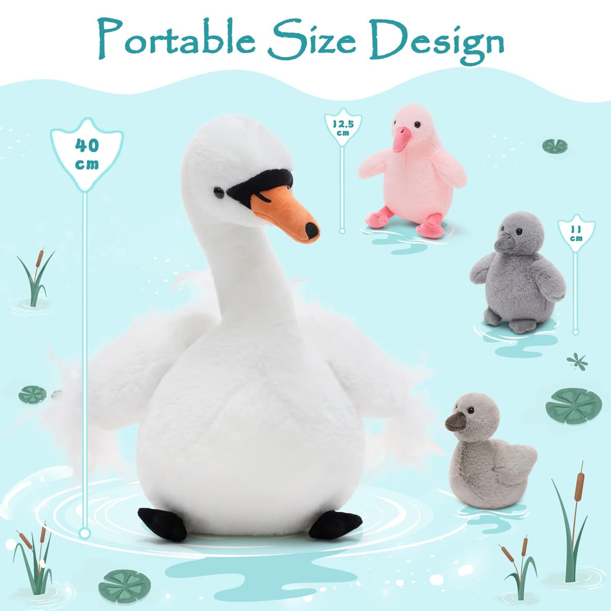 MorisMos Big Swan Teddy Soft Toy, 40cm Cuddly Fluffy Mommy with 3 Babies Inside, Plush Stuffed Animal Teddy Gift for Kids Birthday Deco — view 2