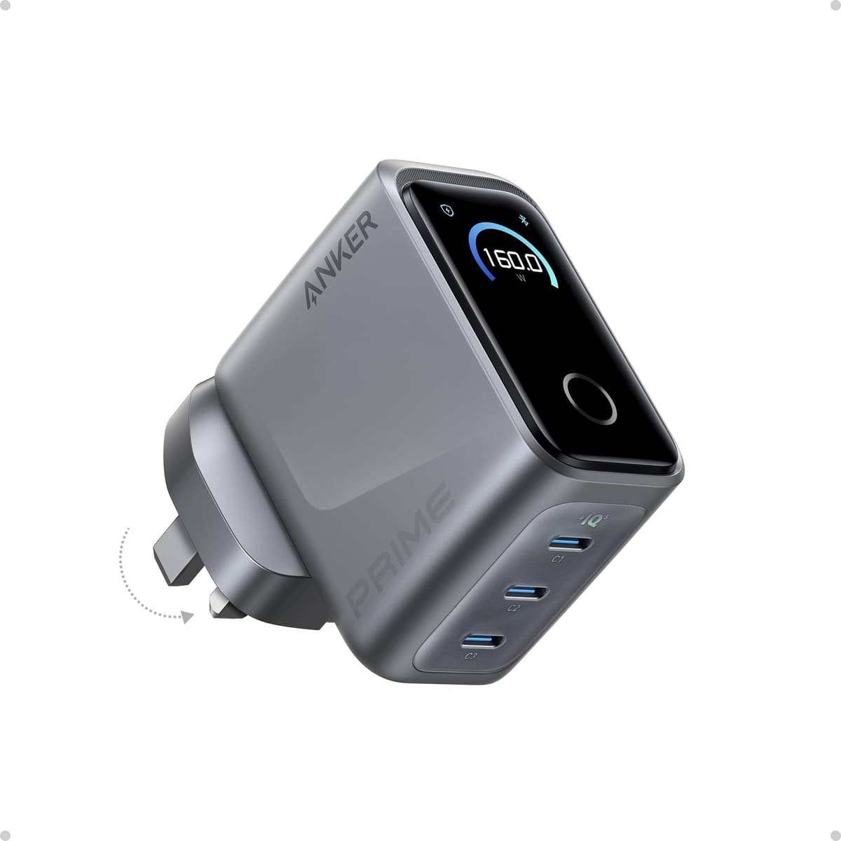 Anker Prime Charger,160W 3-Port Compact GaN USB C Charger Block,Smart Display and Touch Control,Up to 140W Single‑Port Charging,for MacBook Pro,Laptop,iPhone 17 Series(Cable Not Included,Non-Battery)