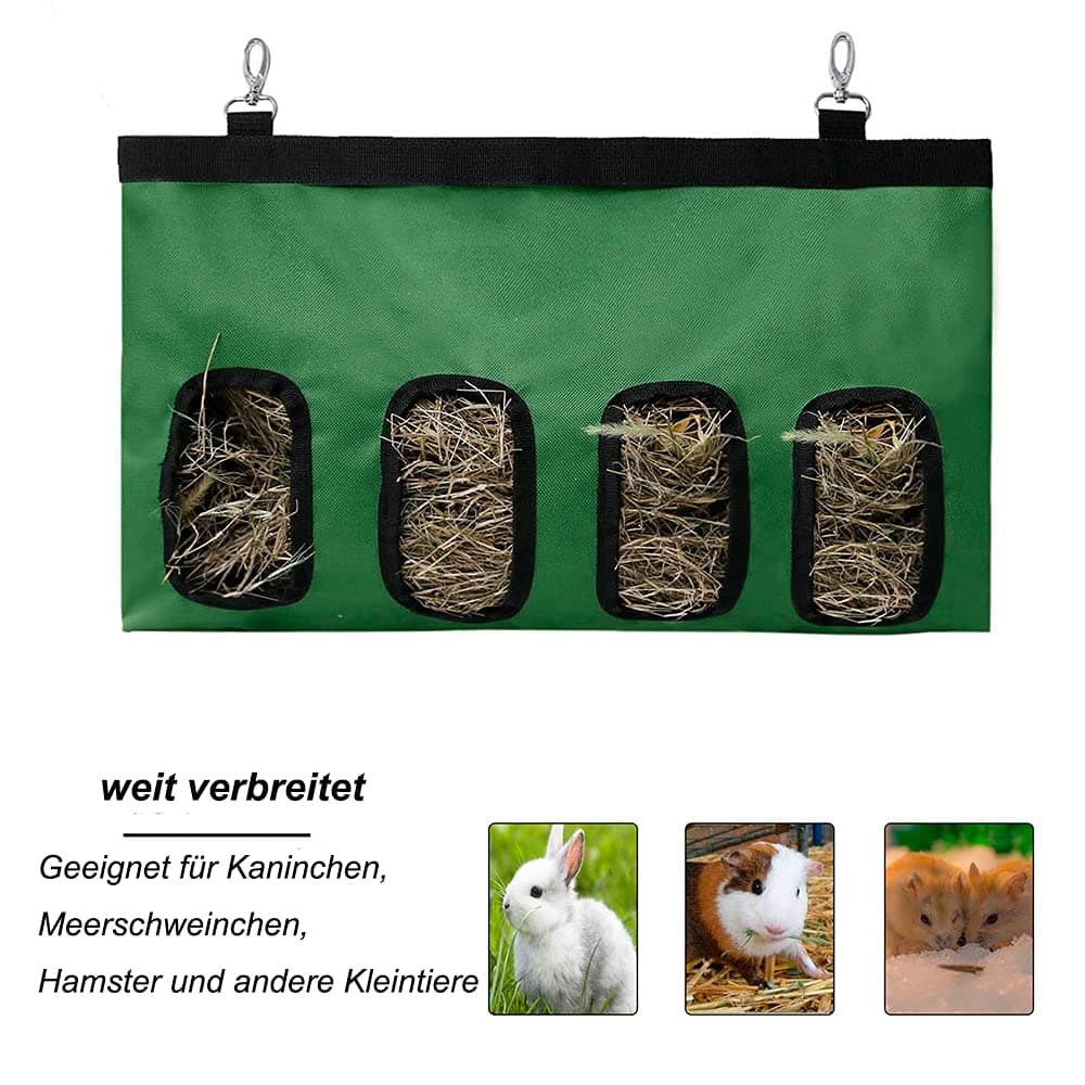 Rabbit Hay Feeder Bag Guinea Pigs Hanging Hay Rack Manger Holder Dispenser Small Animal Feeder Storage Pouch for Bunny Chinchilla Hamster (4 Windows, Blue) — view 5