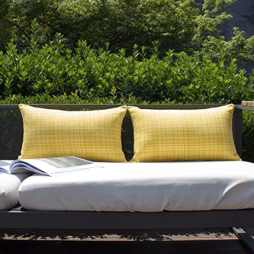 Kevin Textile Pack of 2 Decorative Outdoor Waterproof Throw Pillow Covers Lumbar Pillowcases Modern Cushion Cases for Patio Couch Bench 12 x 20 Inch Yellow — view 3