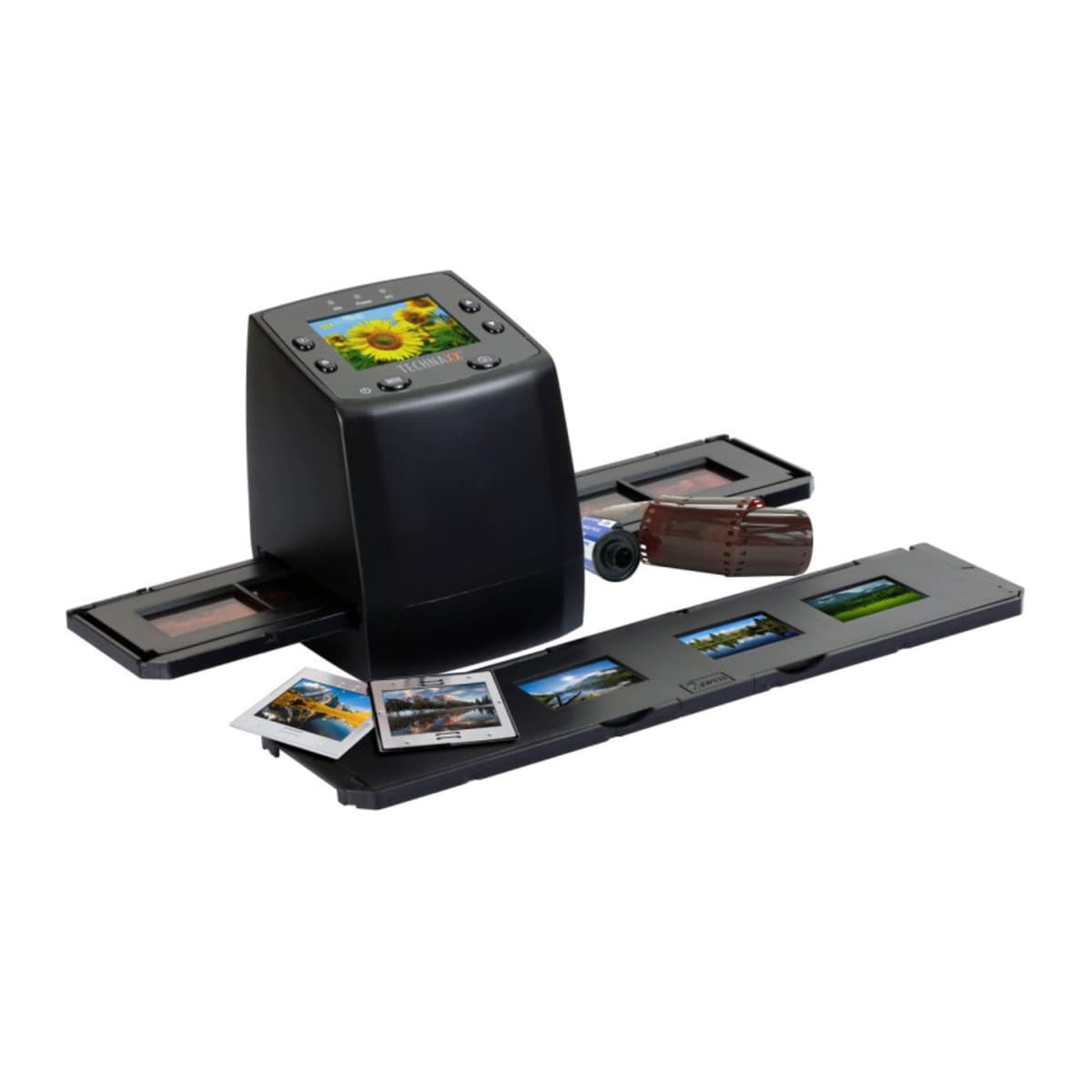 Technaxx Germany Slide Scanner Convierte películas negativas y diapositivas a digital JPEG Guarda en tarjeta SD-SDHC con pantalla TFT No requiere ordenador/software DS-02