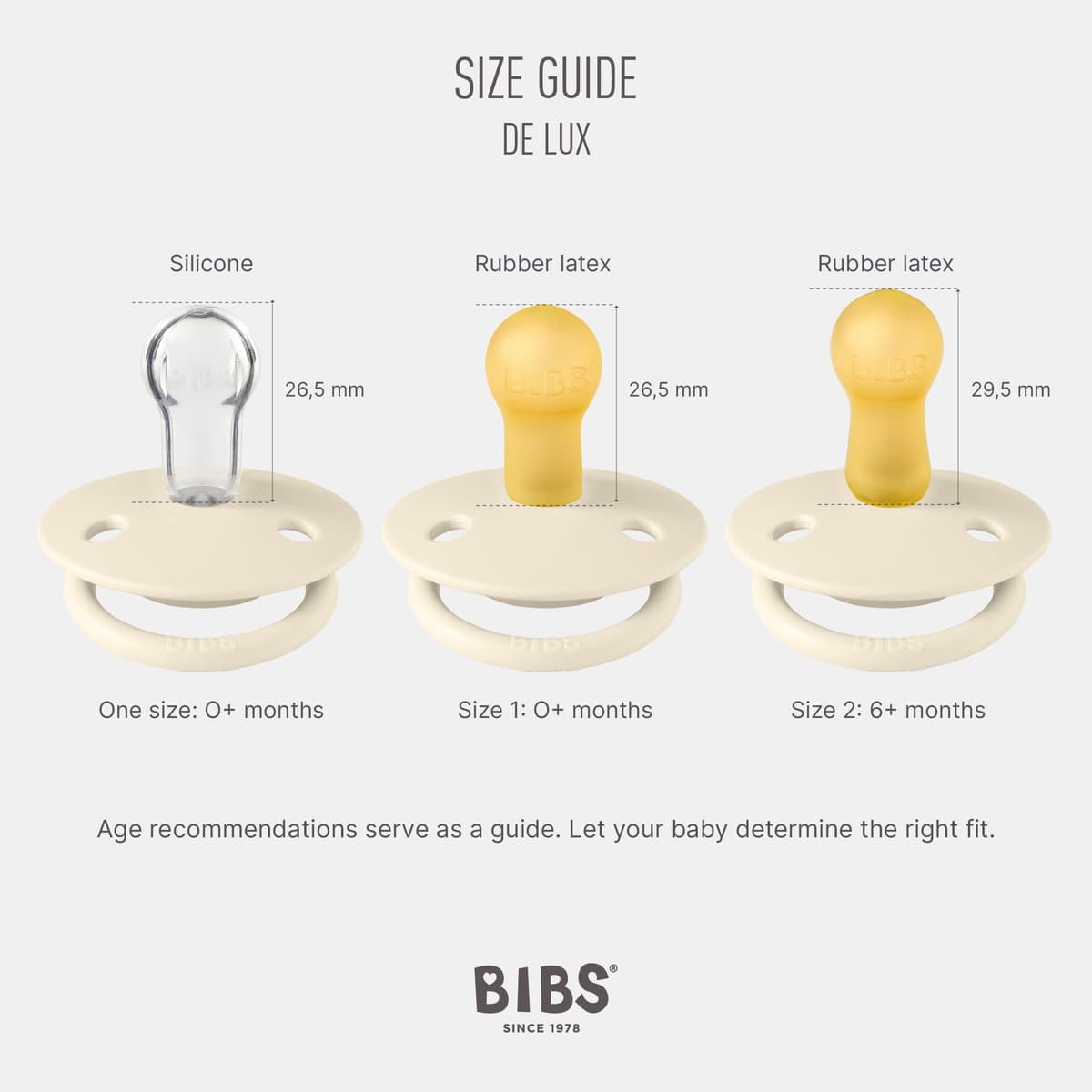 BIBS De Lux Soother 2-Pack, BPA Free Dummy Pacifier, Round Nipple. Silicone, Made in Denmark. 0-36 Months (Pack of 2), Sand/Iron — view 2