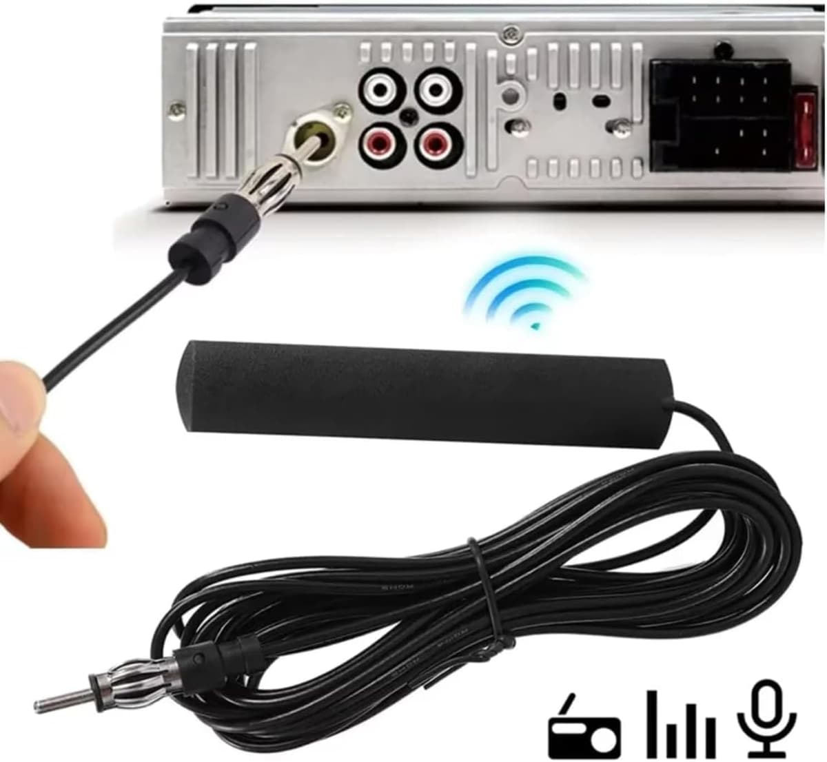 Car Aerial, Universal Car Stereo Antenna, for Am/Fm HD Radio, Hidden Adhesive Mount Windshield Din Vehicle Aerial with 3m Cable, Enhanced Signal Reception & Noise Reduction — view 3