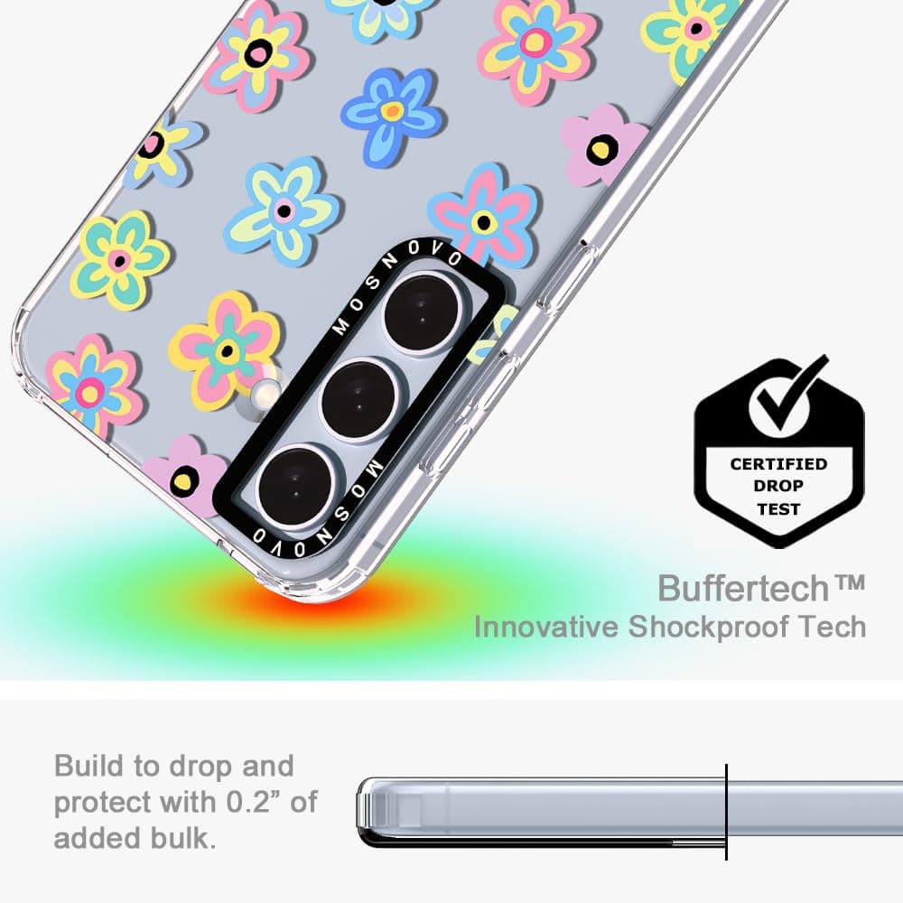 MOSNOVO Case for Samsung Galaxy S24 Plus, [Buffertech 6.6ft Military-Grade Drop Protection] [Anti Peel Off Tech] Clear TPU Bumper Phone Case Cover Design - Groovy Flower — view 5