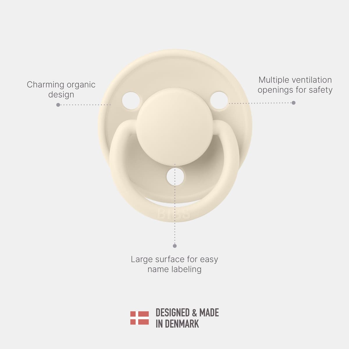 BIBS De Lux Soother 2-Pack, BPA Free Dummy Pacifier, Round Nipple. Silicone, Made in Denmark. 0-36 Months (Pack of 2), Sand/Iron — view 4