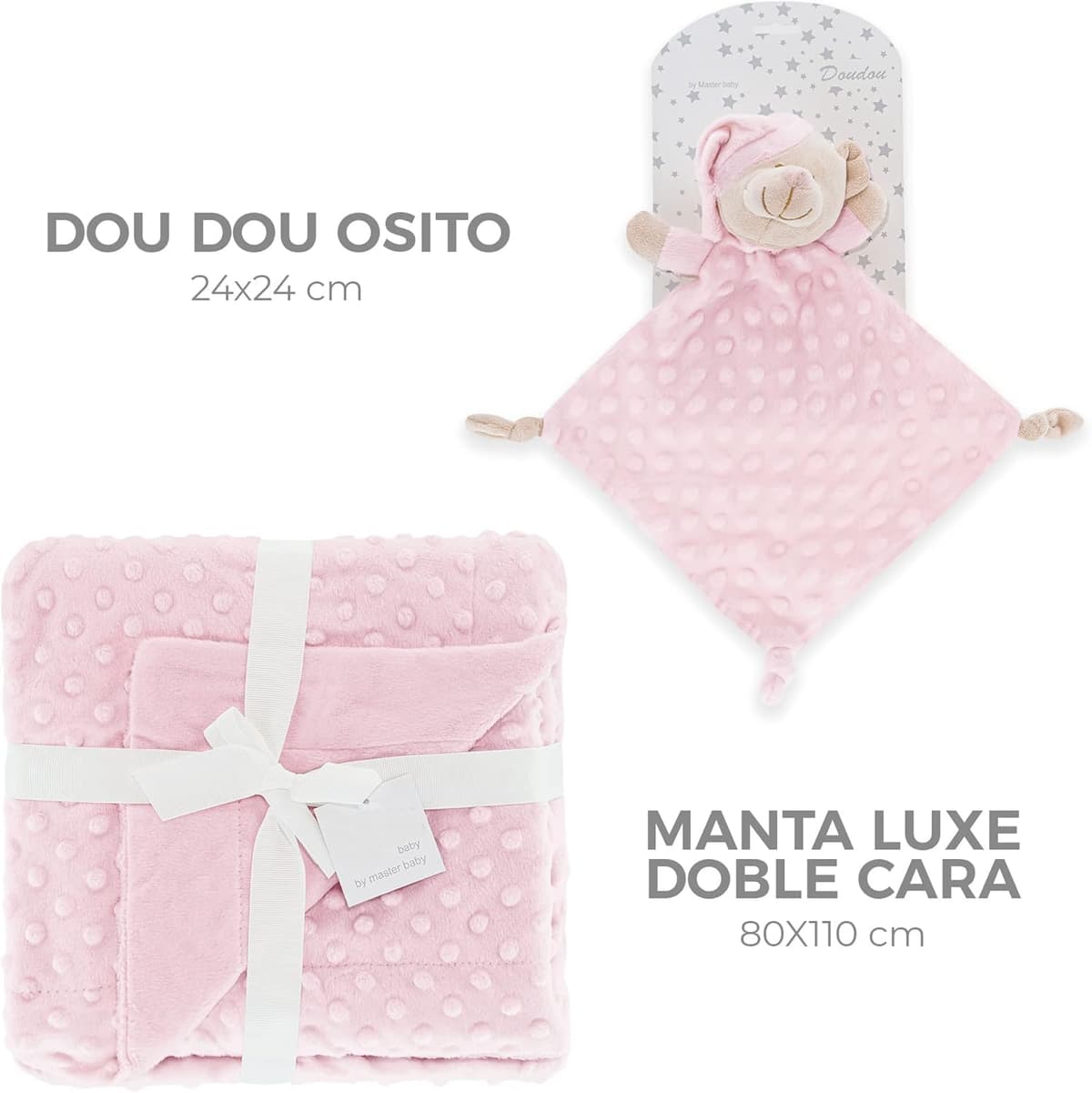 various Set Personalizada Manta + Dou Dou Bordado Bebe Recien Nacido Padres Primerizos Manta Suave Minky Poliester Cuna Coche Nina Nino Nombre Bordado Detalle Tierno Color Rosa — view 2