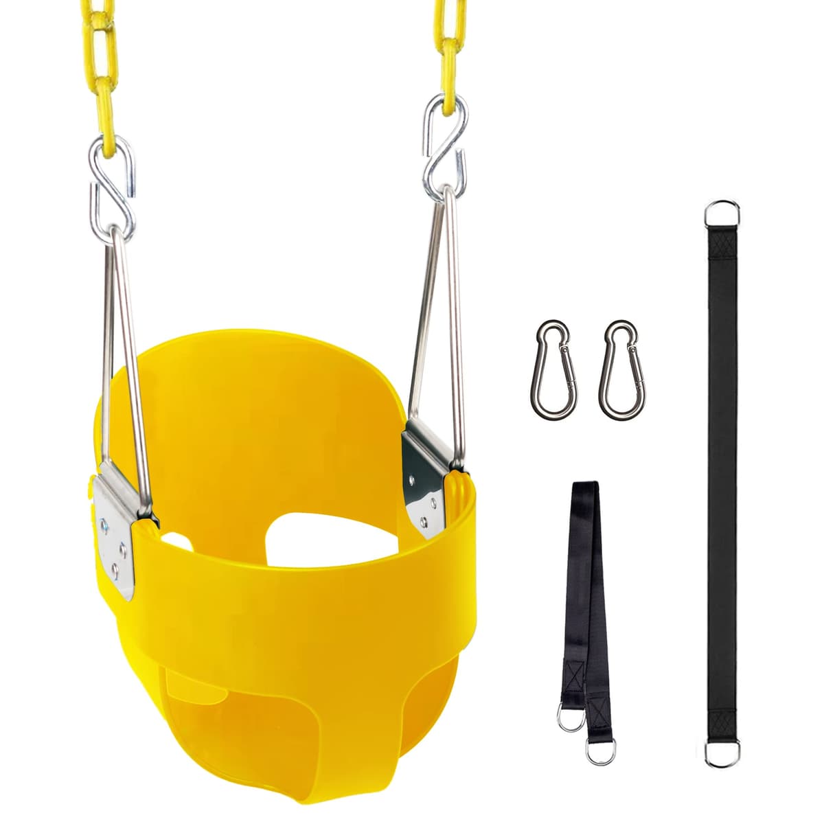 KINSPORY Toddler Swing, 59" Heavy-Duty Coated Iron Chains Baby Swing, High Back Full Bucket Infant Swing Seat with Tree Straps for Indoor & Outdoor Backyard Swing Sets (Pink) — view 9