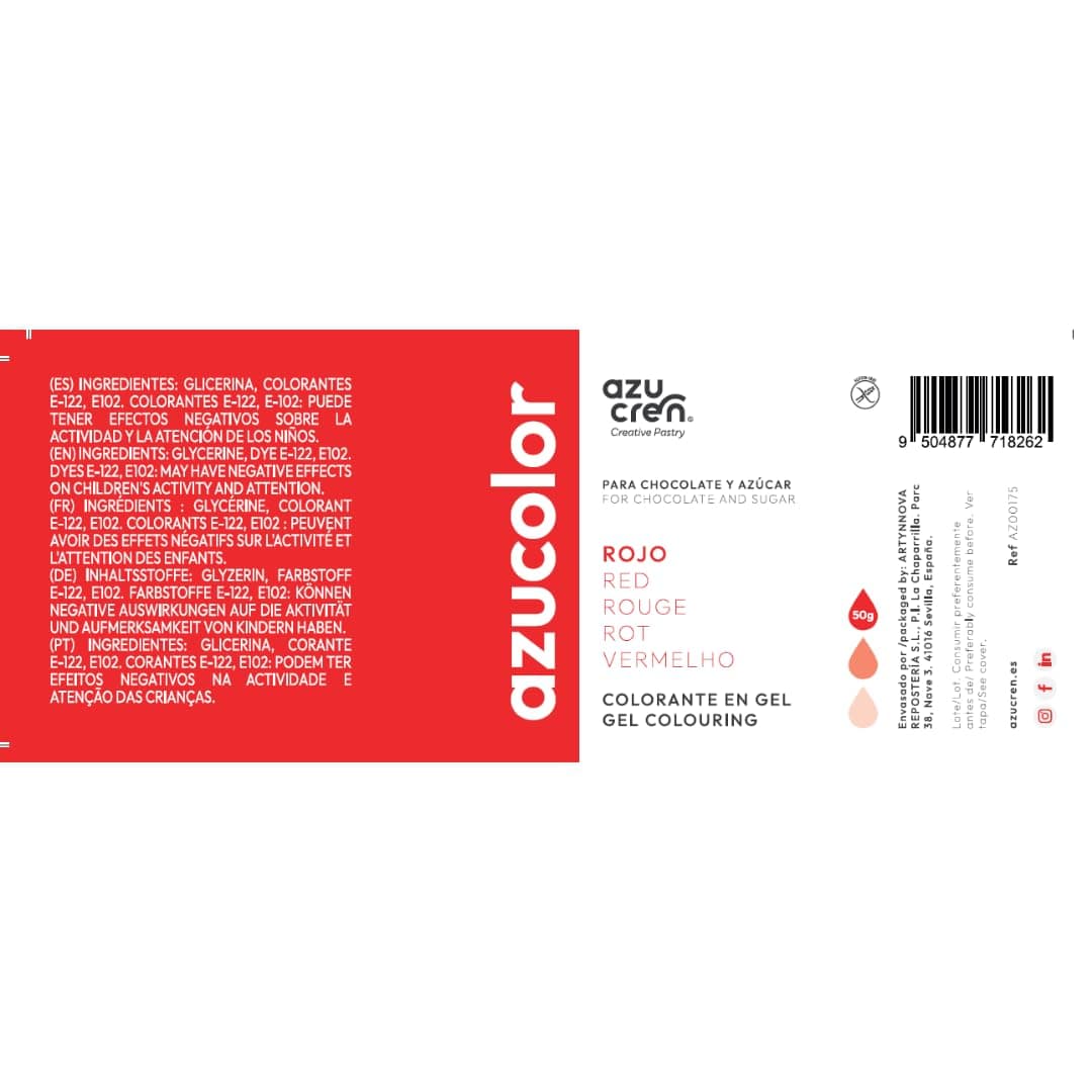 Azucren - AZUCOLOR - Colorante Alimentario en Gel - Colorantes Concentrados para Repostería, Decoración, Glaseado, Macarons, Galletas, Caramelos, Azúcar y Chocolate - 50 Gr (Rojo) — view 2