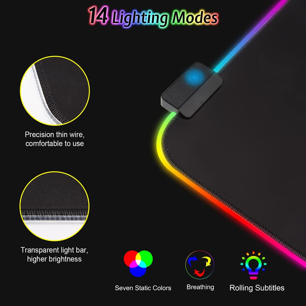 Realky Alfombrilla de Ratón RGB, 800×300mmTapete de Juego Extra Grande, Alfombrilla Raton LED 14 Efectos de Iluminación Impermeable Antideslizante, Alfombrilla Ratón Gaming para Gamers, PC y Portátil — view 3