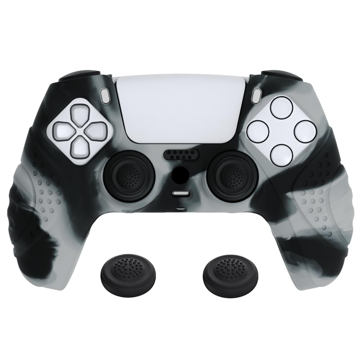 eXtremeRate PlayVital Guardian Edition Ergonomic Soft Anti-Slip Controller Silicone Case Cover for ps5, Rubber Protector Skins with Black Joystick Caps for ps5 Controller - Green & Black — view 23