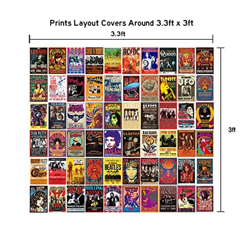 WOONKIT 60 PC Vintage Rock Band Posters for Room Aesthetic, 70s 80s 90s Retro Music Room, Bedroom Decor Wall Art, Concert Poster Wall Collage, Old Music Album Cover Prints (A 60 SET, 4X6 INCH) — view 6