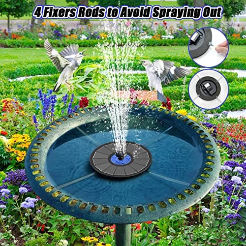SZMP Solar Fountain Upgrade, 3.5W Solar Powered Bird Bath Fountains with Flower, Outdoor Water Feature Solar Fountain Pump with 7-in-1 Nozzles, 4 Fixed Pipes for Humingbirds, Birdbath, and Garden — view 3