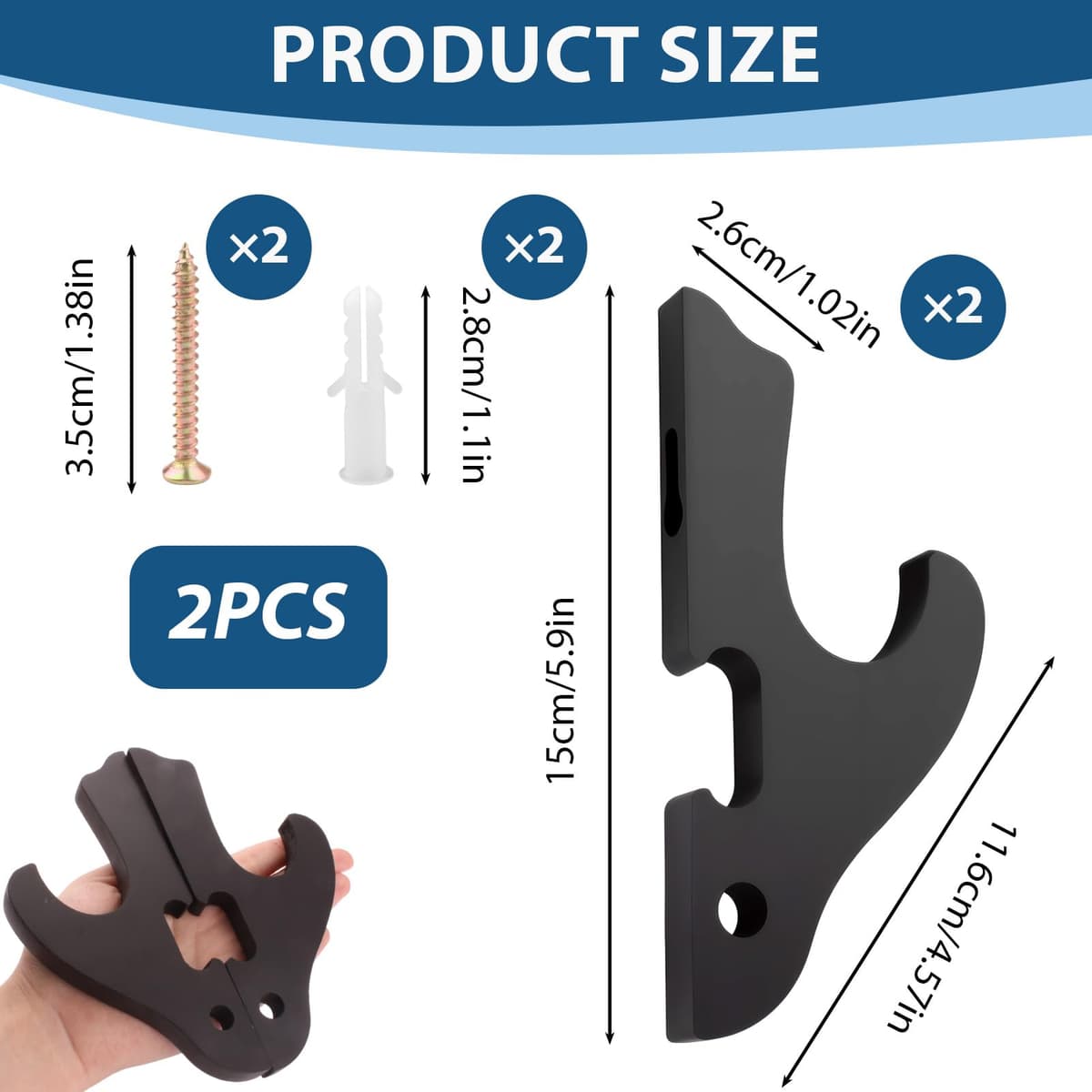 1 Par Soporte de Pared para Espada Katana de Madera Negro, Soportes Gancho Katana Pared Universal Soportes Espada Pared para Espadas Samurái Tanto Wakizashi, Espadas — view 2