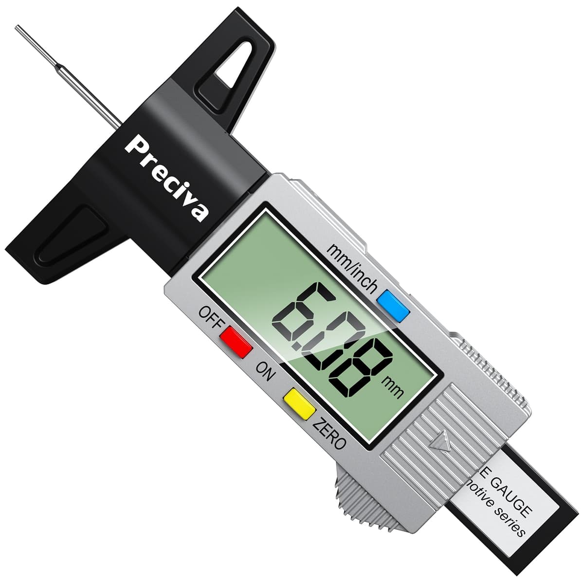 Tyre Tread Depth Gauge, Preciva Silver 0-25.4mm/Inch Digital Tire Checker UK, Tyres Depths Measuring Tool with Large LCD Screen for Cars, Trucks, Vans
