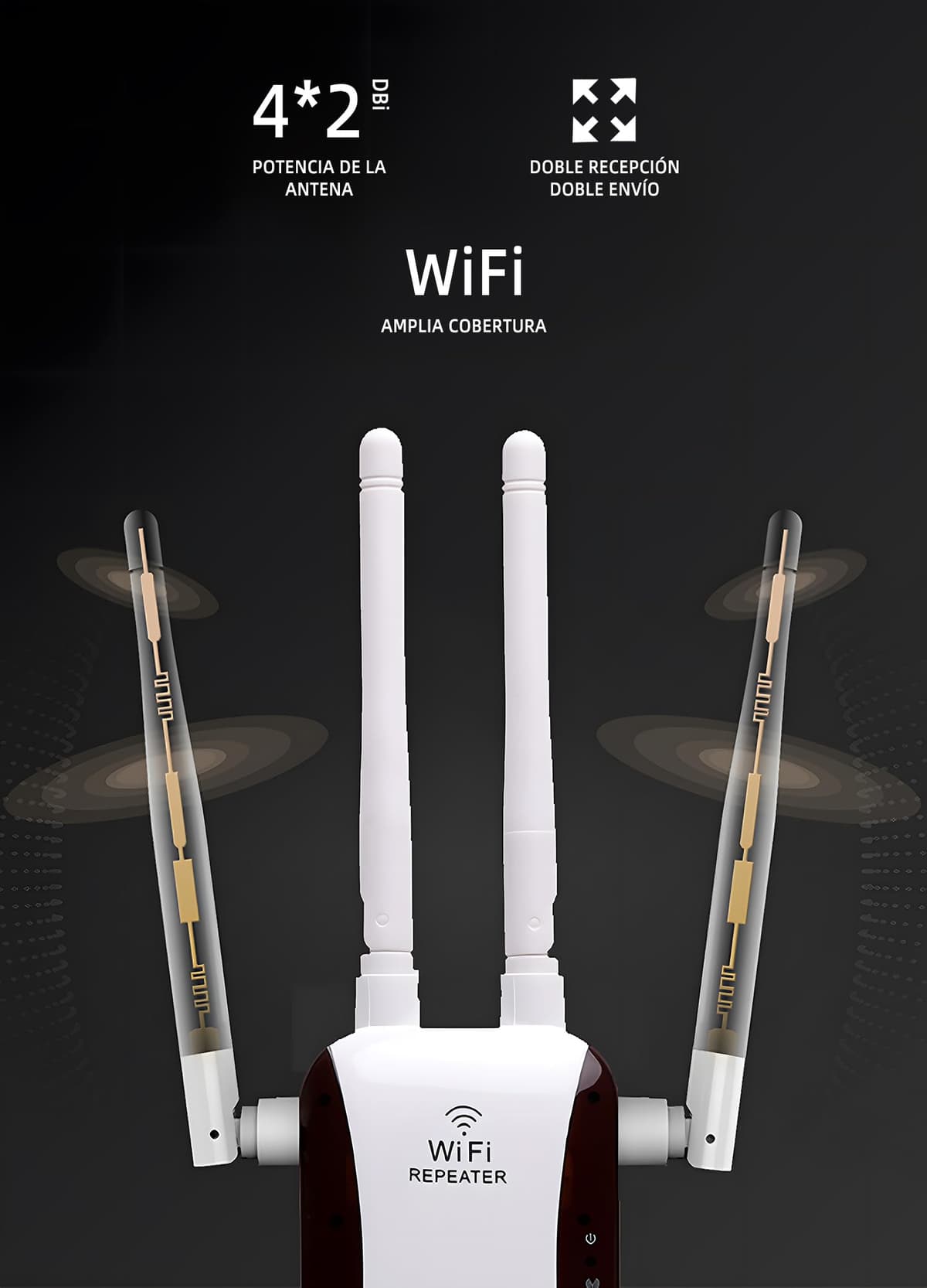 Repetidor WiFi, Amplificador señal WiFi,4 Antenas Externas, Amplificador WiFi 2.4GHz con Repertidor/Ap Modo y la función WPS,1 Puerto Ethernet, Facil de Instalar,Compatible with All WiFi Devices — view 2
