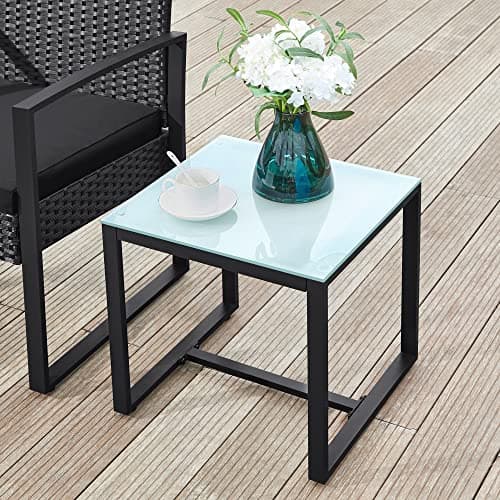SONGMICS 3-Piece Patio Set Outdoor Patio Garden Furniture Sets, PE Rattan, Outdoor Seating for Bistro Front Porch Balcony, Easy to Assemble, 2 Chairs and 1 Table, Black UGGF010BZ05 — view 6