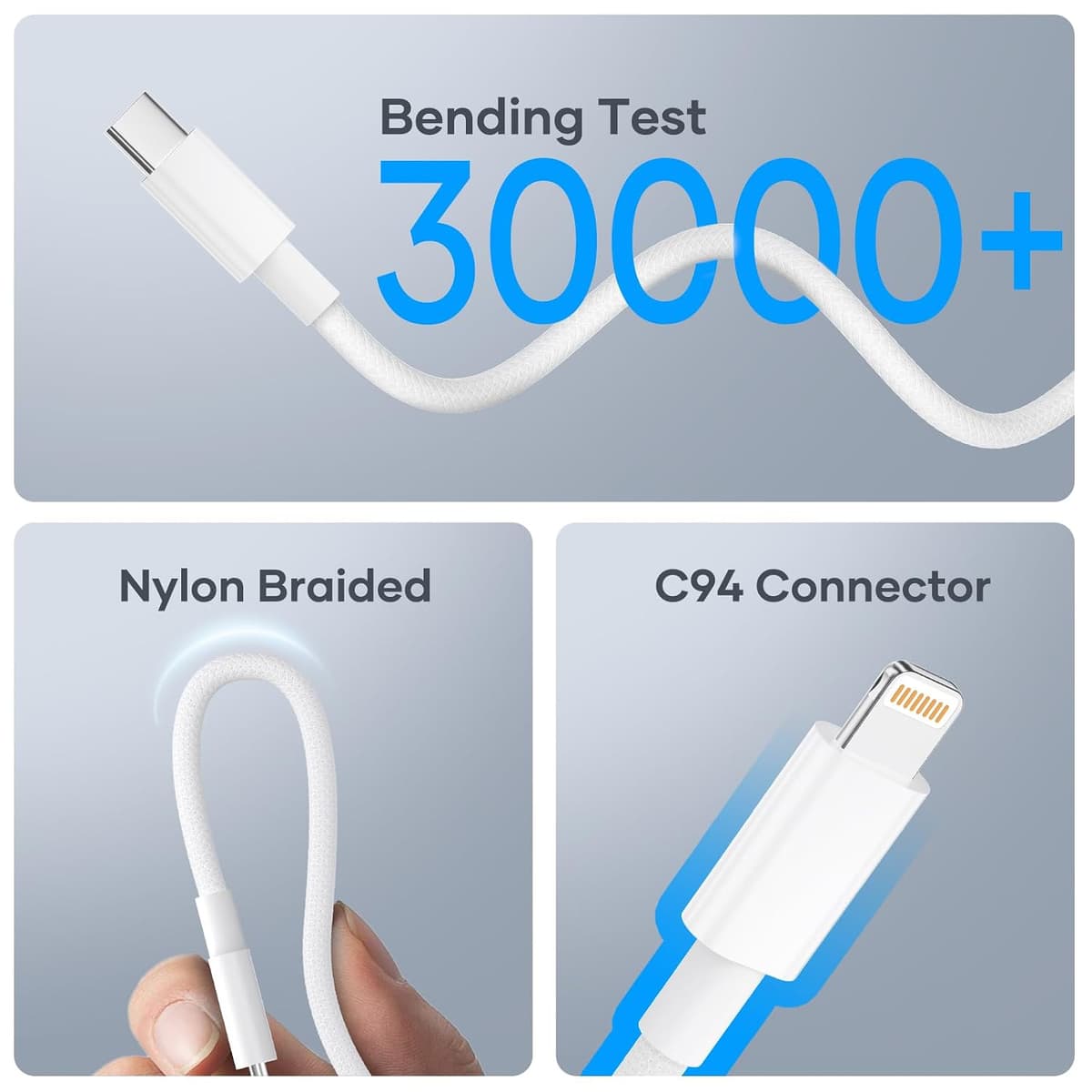 USB C to Lightning Cable 2PACK 1M MFi Certified Braided iPhone Charger USBC Fast Charging Cable Compatible with iPhone14/13/12/11 ProMax/iPad etc. (2PACK3FT) — view 2