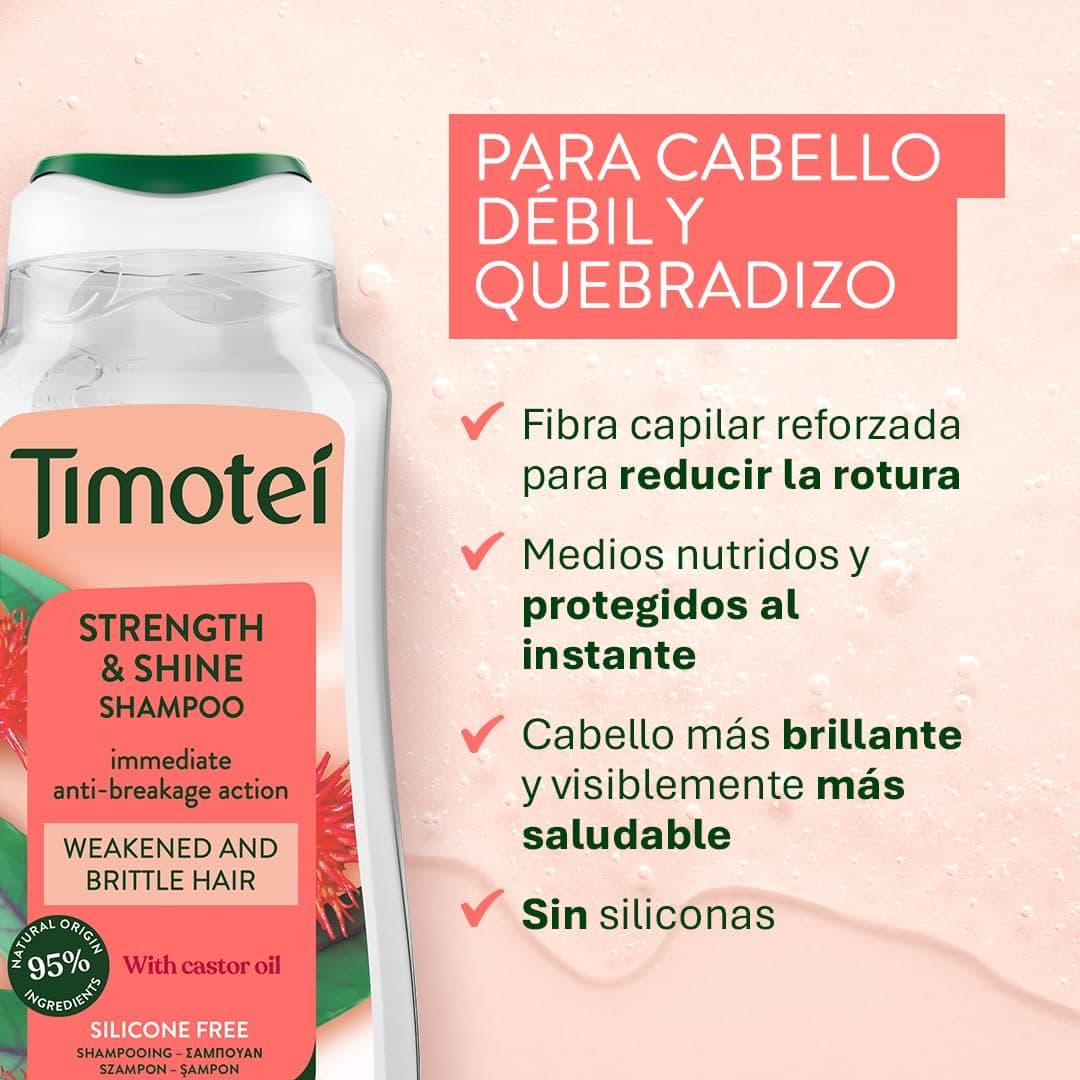 Timotei Champú Fuerza y Brillo 600ml| Acción Antirrotura Inmediata | Fortalece y Nutre | Con Aceite de Coco — view 5