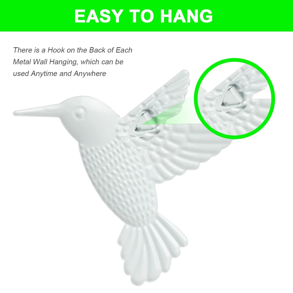 OFFCUP Metal Hummingbird Wall Decor, 2 Pack Metal Hummingbird Wall Art Decor, Wrought Iron Colorful Hummingbird Wall Sculptures, Outdoor Garden Fence Ornaments Hanging for Backyard Porch Patio — view 4