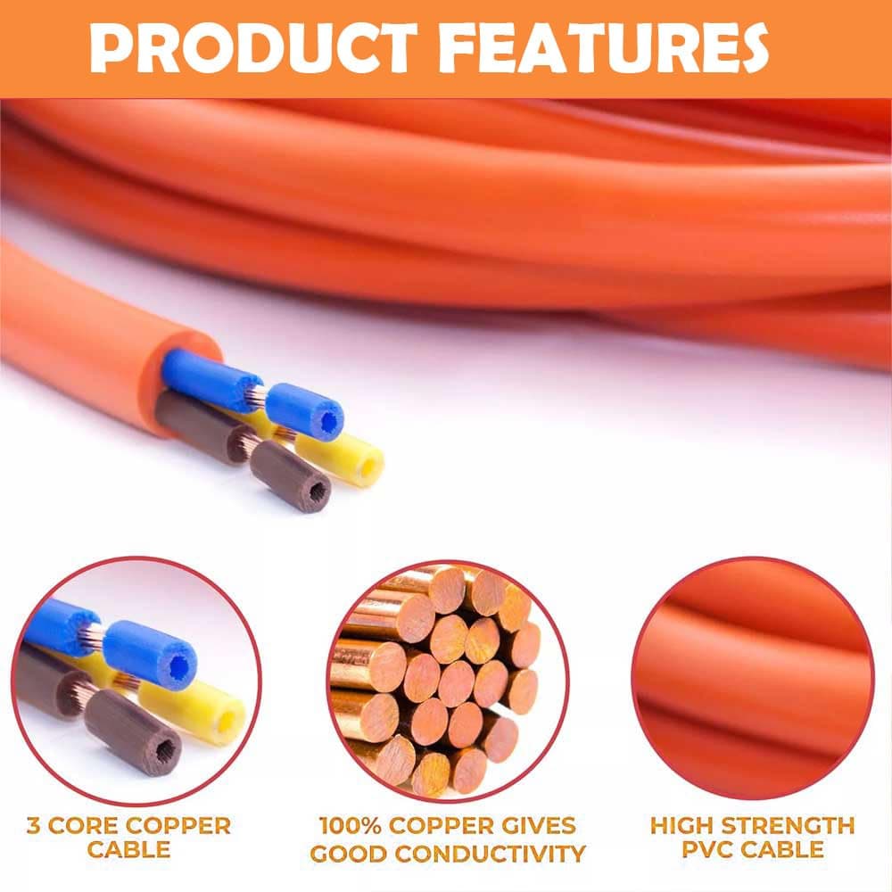 15M Extension Lead Cable - Heavy Duty 16 Amp 240V Camping Caravan Hook Up Cable - High Vis Orange - Ideal for Campervans & Motorhomes (15M) — view 2