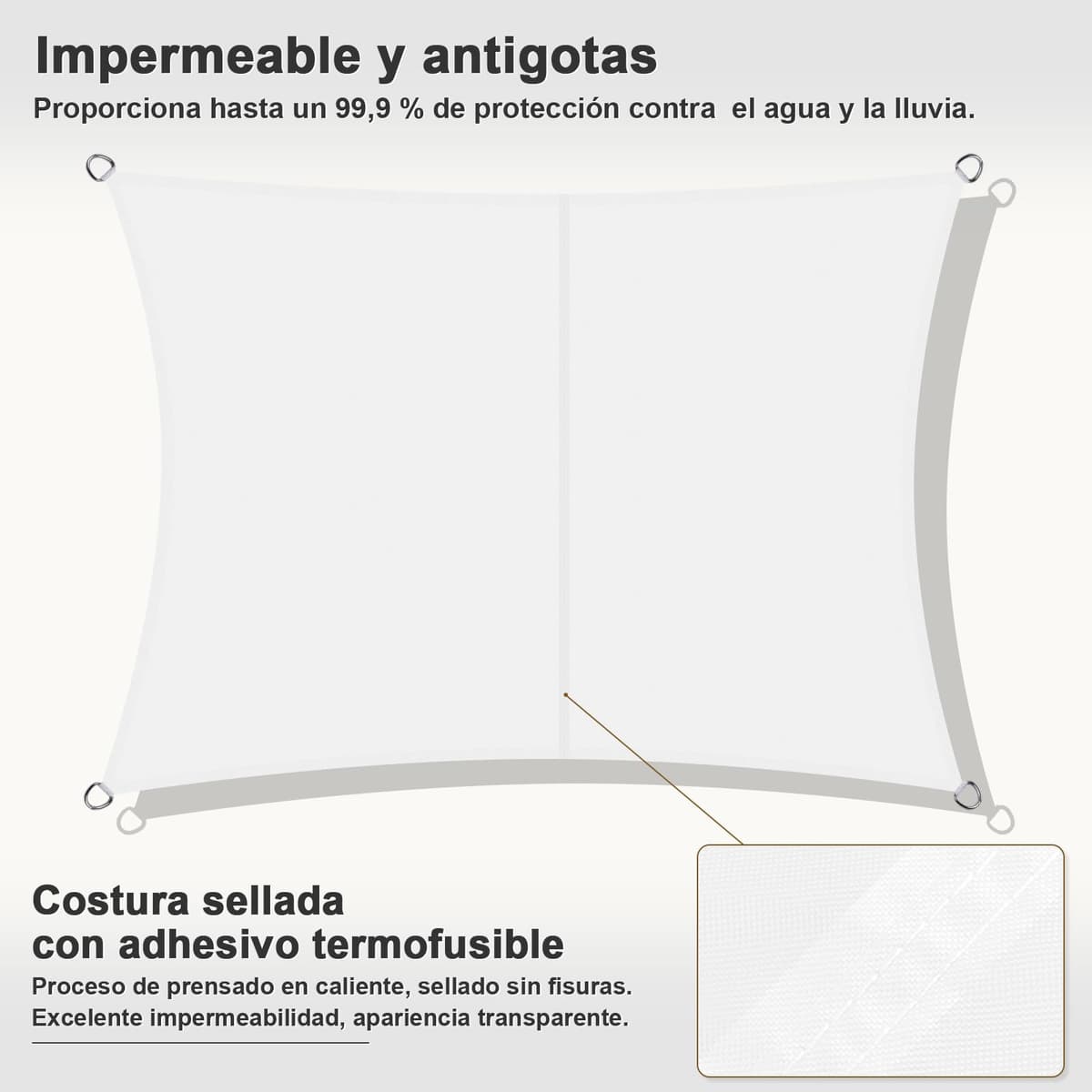 HENG FENG Toldo Vela de Sombra Rectangular 4x5m, PES 160 g/m² Impermeable, 95% Bloqueo UV, para Exterior en Terraza, Jardín, Patio - Incluye Cuerda de Fijación - Beige — view 7