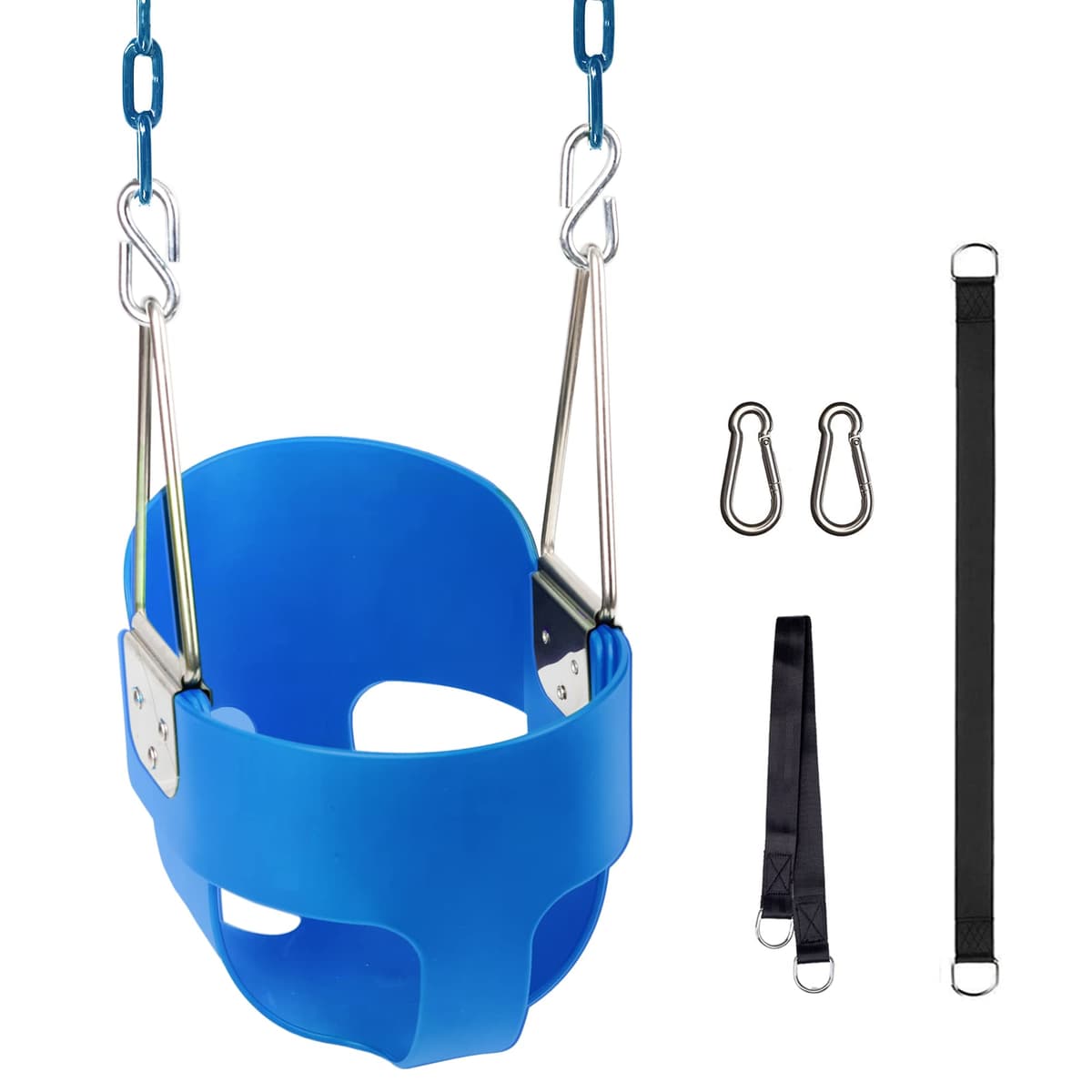 KINSPORY Toddler Swing, 59" Heavy-Duty Coated Iron Chains Baby Swing, High Back Full Bucket Infant Swing Seat with Tree Straps for Indoor & Outdoor Backyard Swing Sets (Pink) — view 8