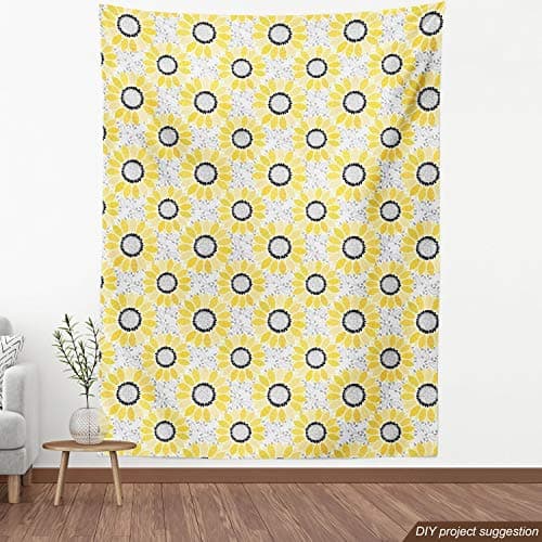Lunarable Sunflower Fabric by The Yard, Abstract Shapes Floral Pattern Stripe Petals Summer Blossom Illustration, Decorative Fabric for Upholstery and Home Accents, 1 Yard, Yellow Black — view 3
