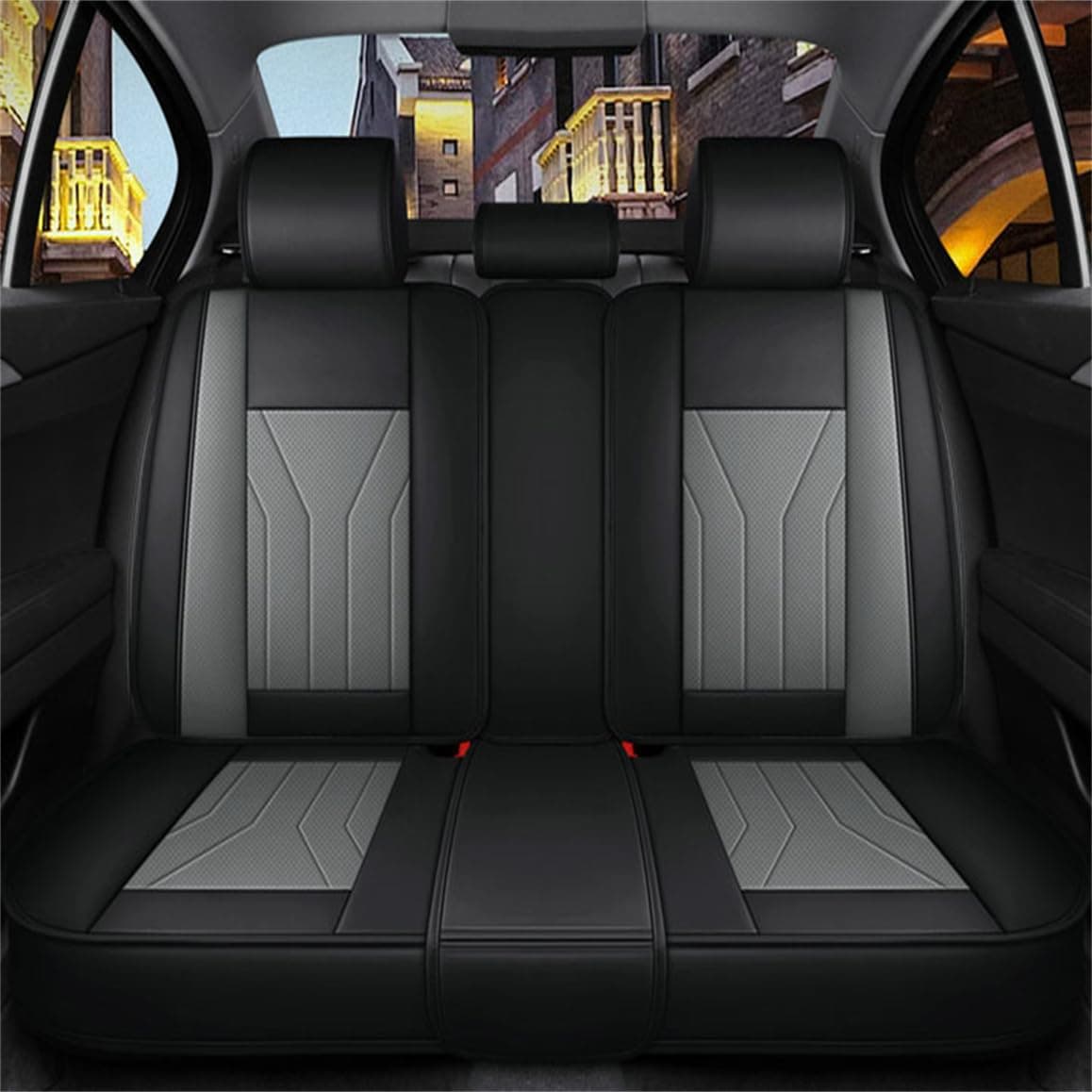 Luxury Car Seat Covers Full Set 5 Seats for Toyota Yaris Black Grey Leather Car Seat Cover Front and Rear Seat Protectors — view 2
