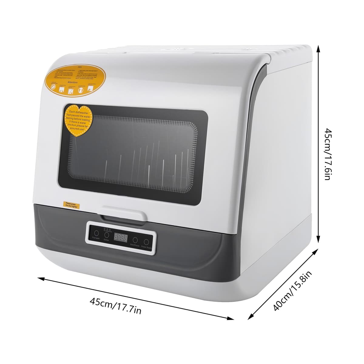 Mini lavavajillas, 800 W, IPX1, lavavajillas de mesa con 3 programas de lavado, pequeño, para oficina, camping, caravana, espacio para 12-20 cubiertos, 45 x 40 x 44,8 cm (blanco) — view 2