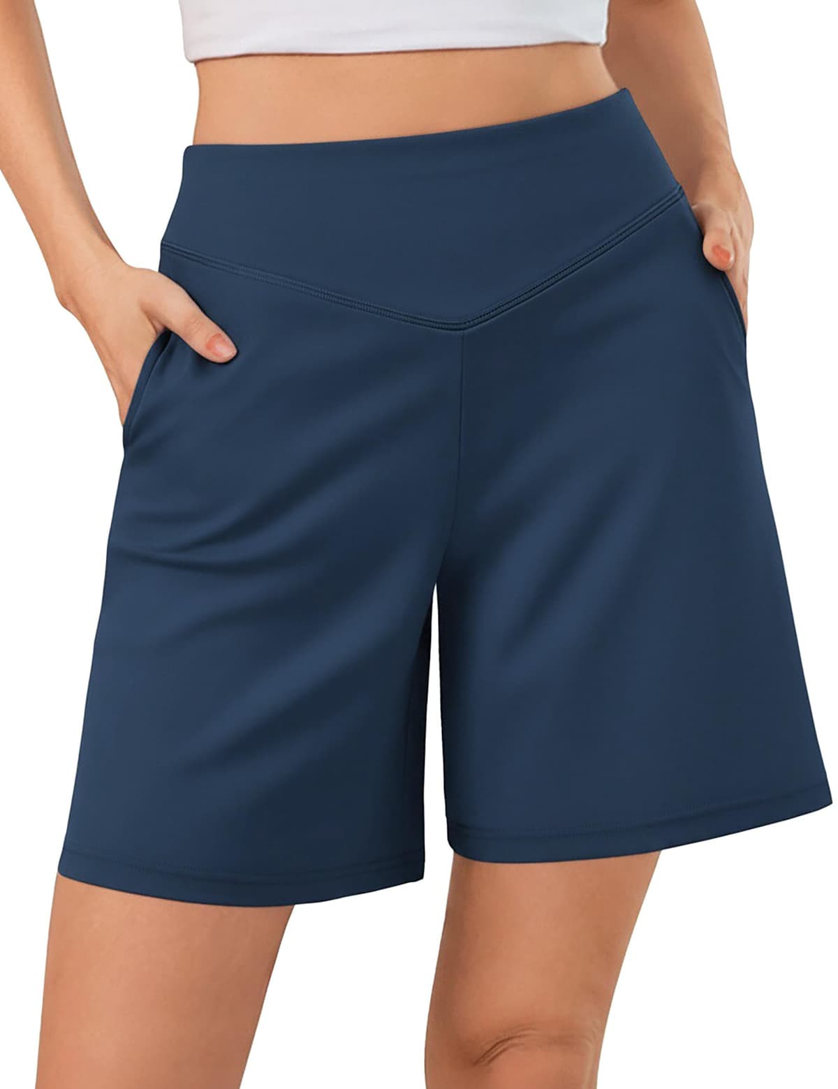 Pantalones Cortos Mujer Verano Shorts Deportivos Cintura en V con Efecto Vientre Plano Diseño en A Holgado con Bolsillos para Yoga Fitness y Casual XS-3XL — view 8