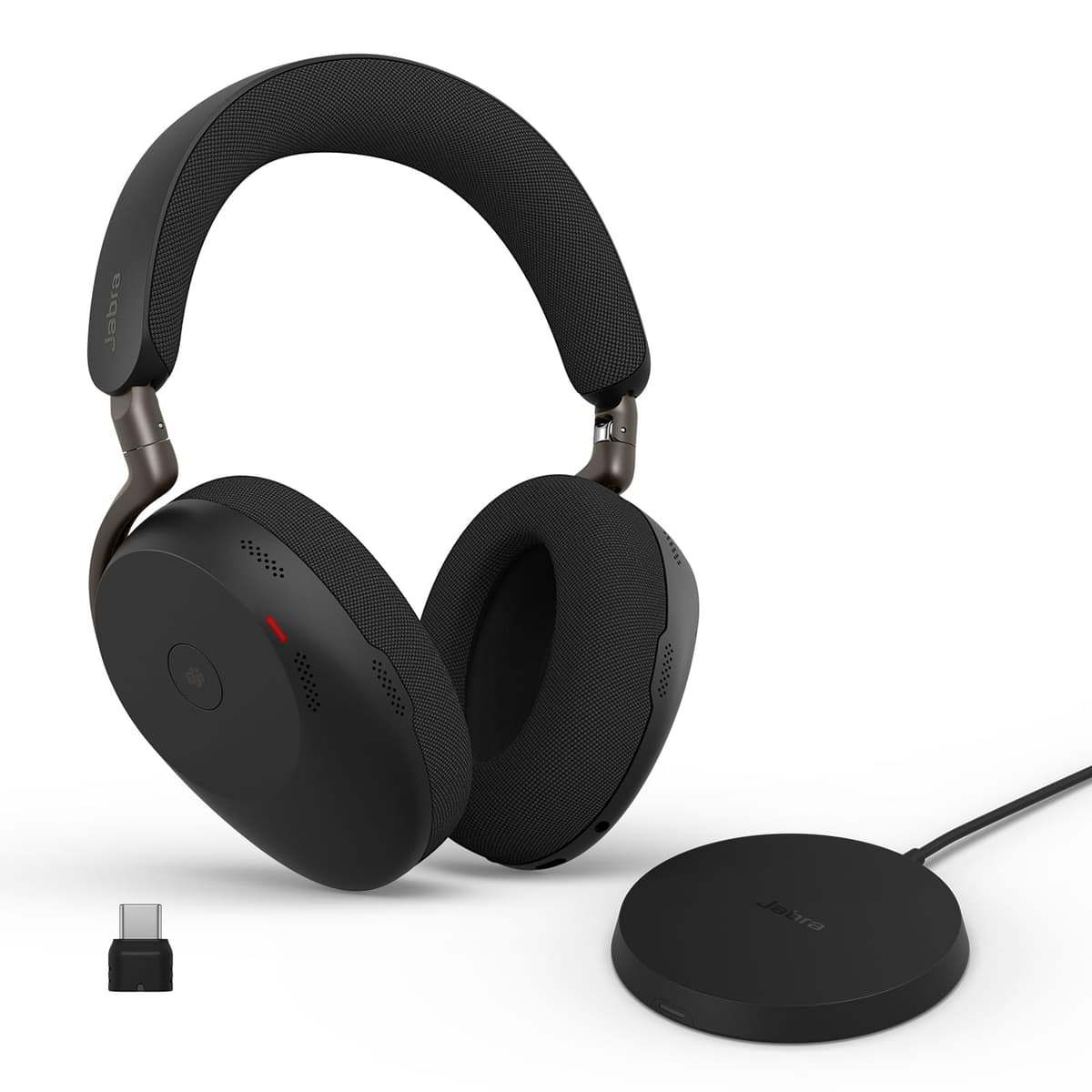 Jabra Evolve3 85 Over-Ear Wireless Bluetooth Headset with Mic and Wireless Charging Stand for Work, USB-C, AI Voice Call Technology, Adaptive ANC, 25-Hour Battery, Microsoft Teams Certified, Black