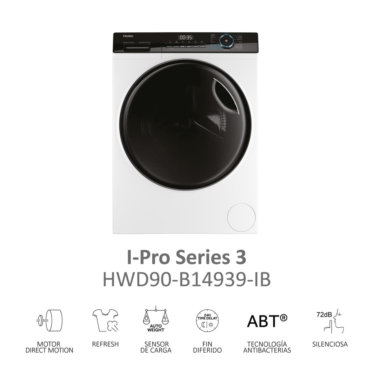 Haier I-Pro Series 3 HWD90-B14939-IB - Lavadora Secadora, Capacidad 9 kg + 6 kg, Motor Direct Motion, ABT, Refresh, Fin Diferido, Detector Kg, Libre Instalación, 60CM Ancho, 1400 RPM, Blanco — view 2