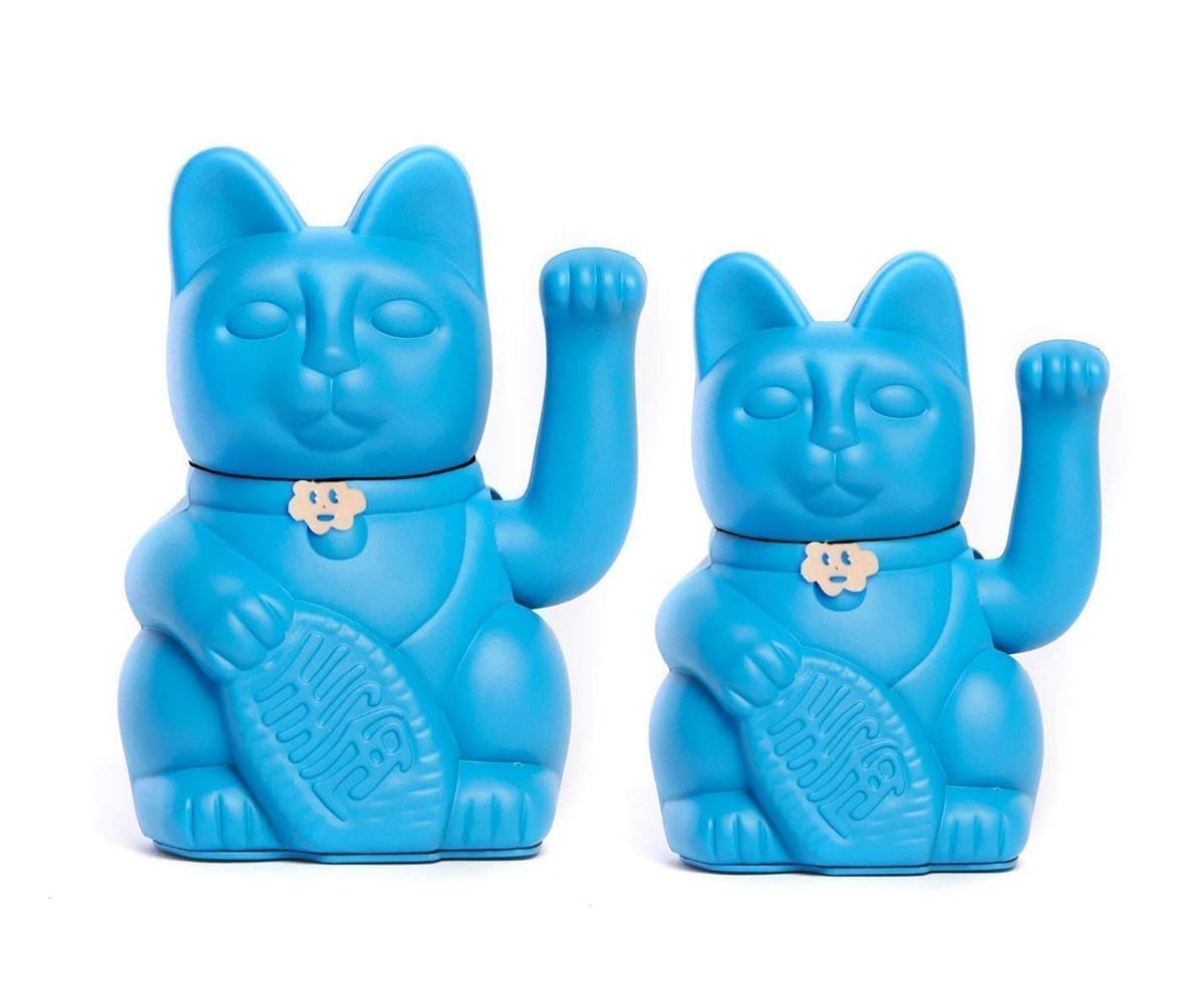 Gato de la Suerte Maneki Neko Lucky Cat con Pata Derecha en Movimiento Figura Decorativa Japonesa Original Pintada a Mano para Casa Negocio Oficina Entrada Regalo Amuleto AZUL PITUFO M (10x6x15cm) — view 2