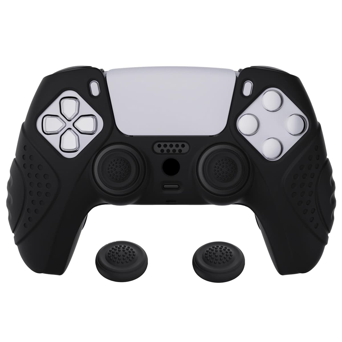 eXtremeRate PlayVital Guardian Edition Ergonomic Soft Anti-Slip Controller Silicone Case Cover for ps5, Rubber Protector Skins with Black Joystick Caps for ps5 Controller - Green & Black — view 17