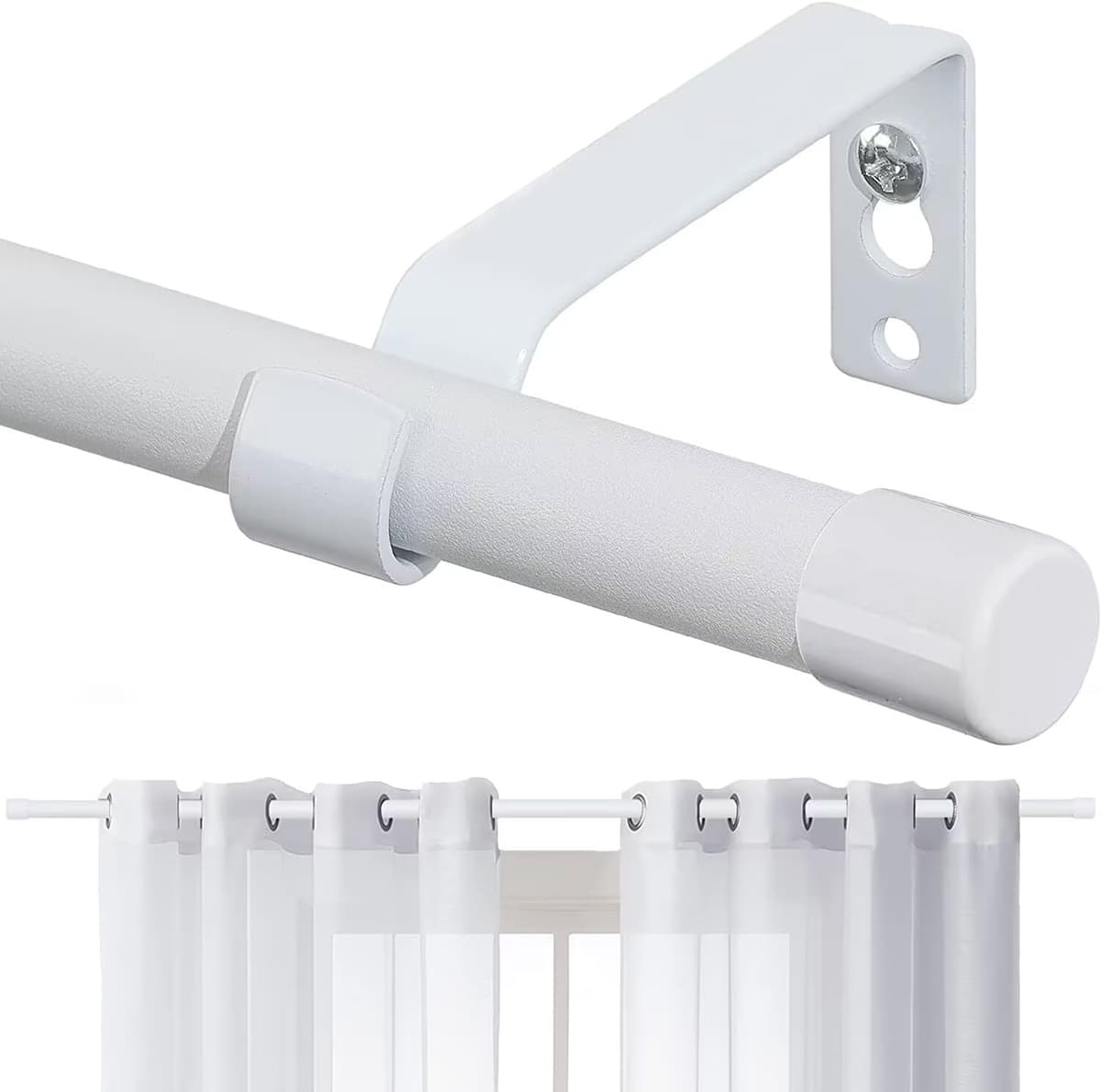 Barra de Cortina, 76-308cm Barra para Cortinas Extensible con Soportes, 16 mm de Diámetro Barra de Cortina Juego Ajustable de Herrajes de Acero Inoxidable Decorativa para Dormitorio/Plata — view 11