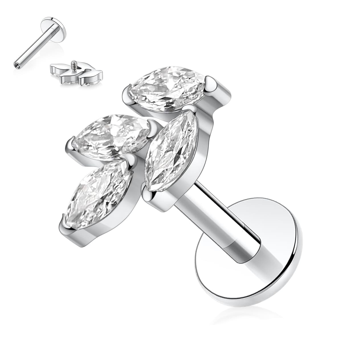 hengkaixuan 16G Titanium Labret Studs - Internally Threaded Flatback - Unisex - Silver - Piercing Jewellery — view 26